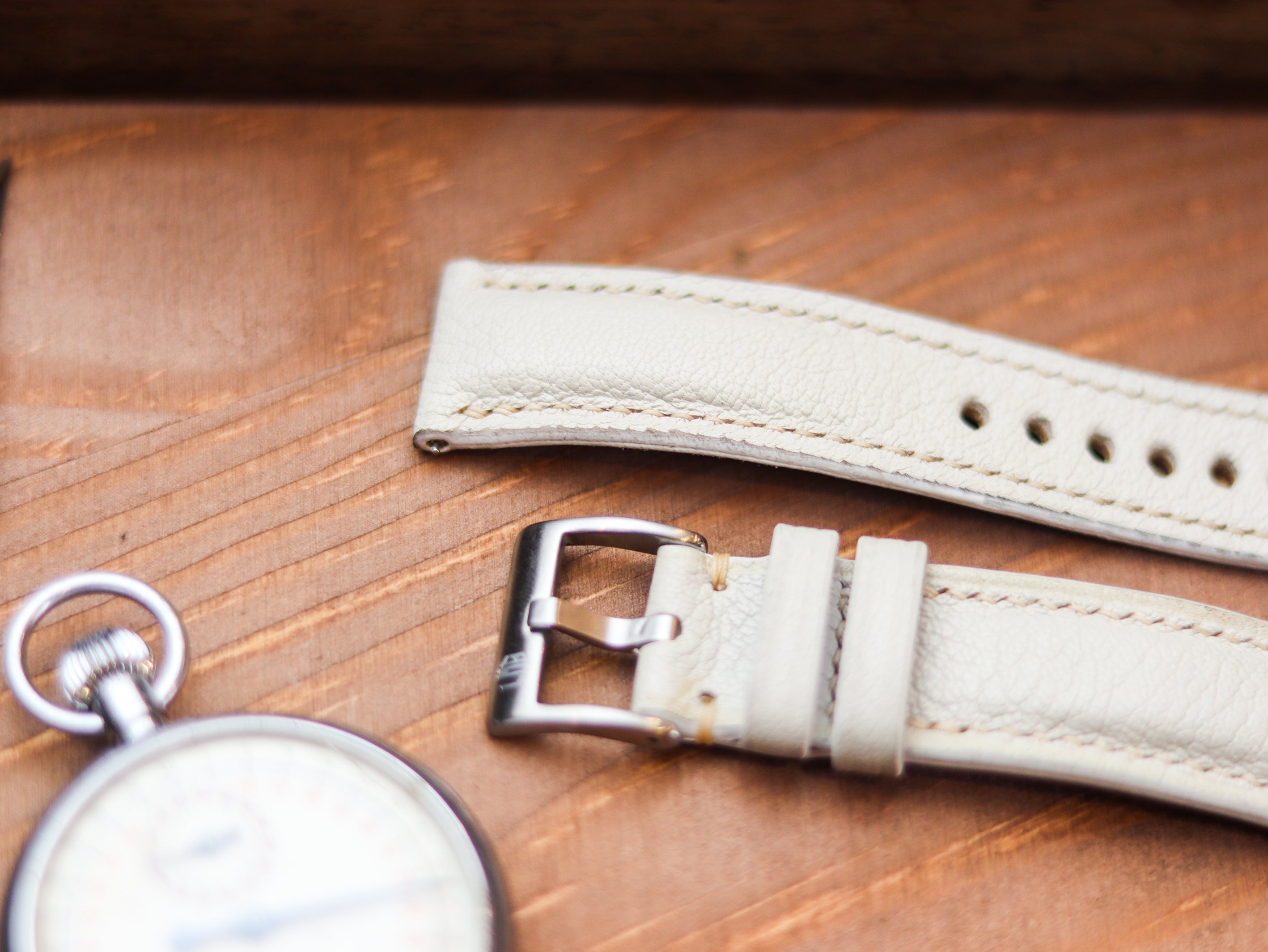 FLORAL WHITE CALF LEATHER WATCH STRAPS - PADDED