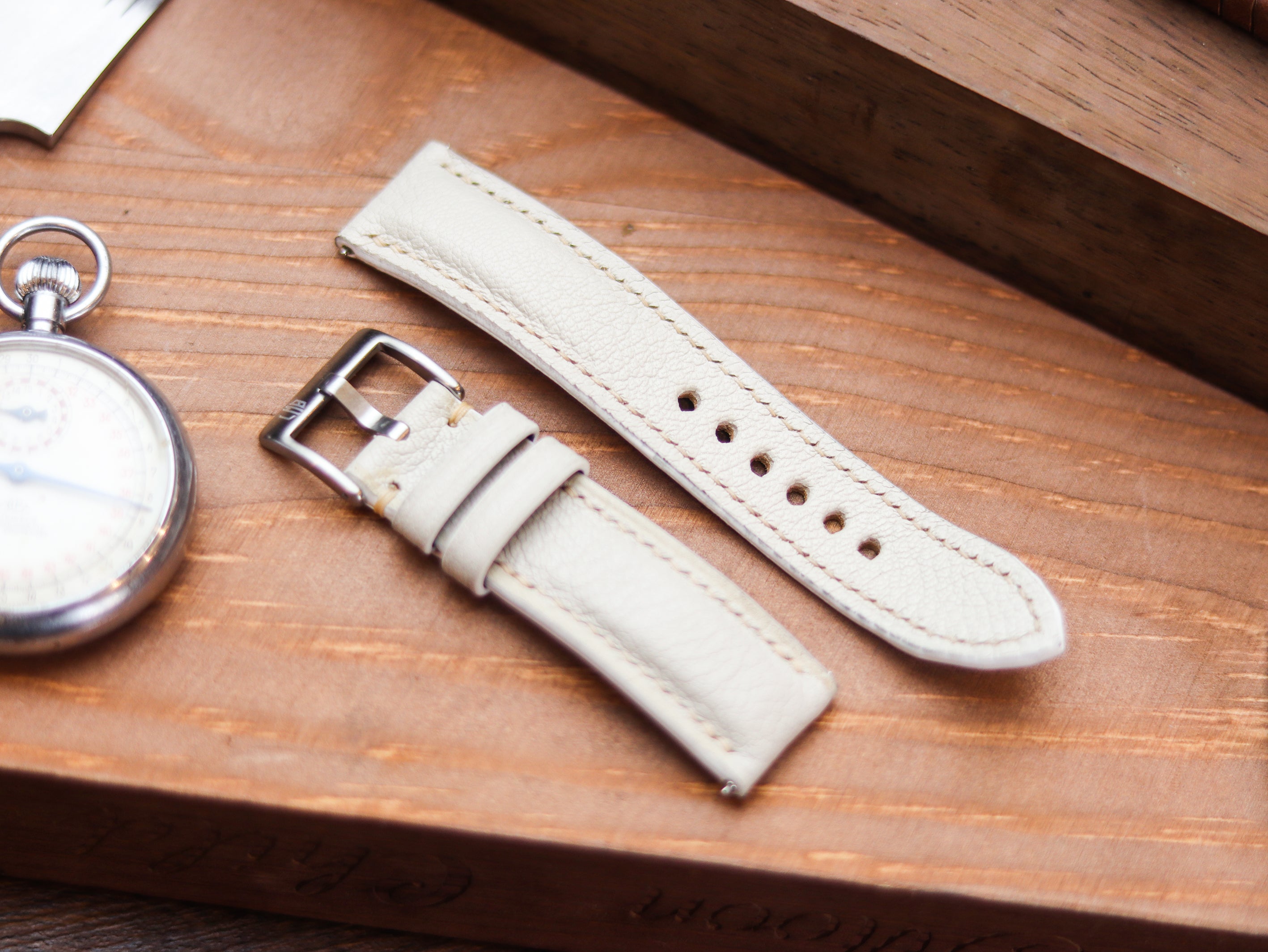 FLORAL WHITE CALF LEATHER WATCH STRAPS - PADDED