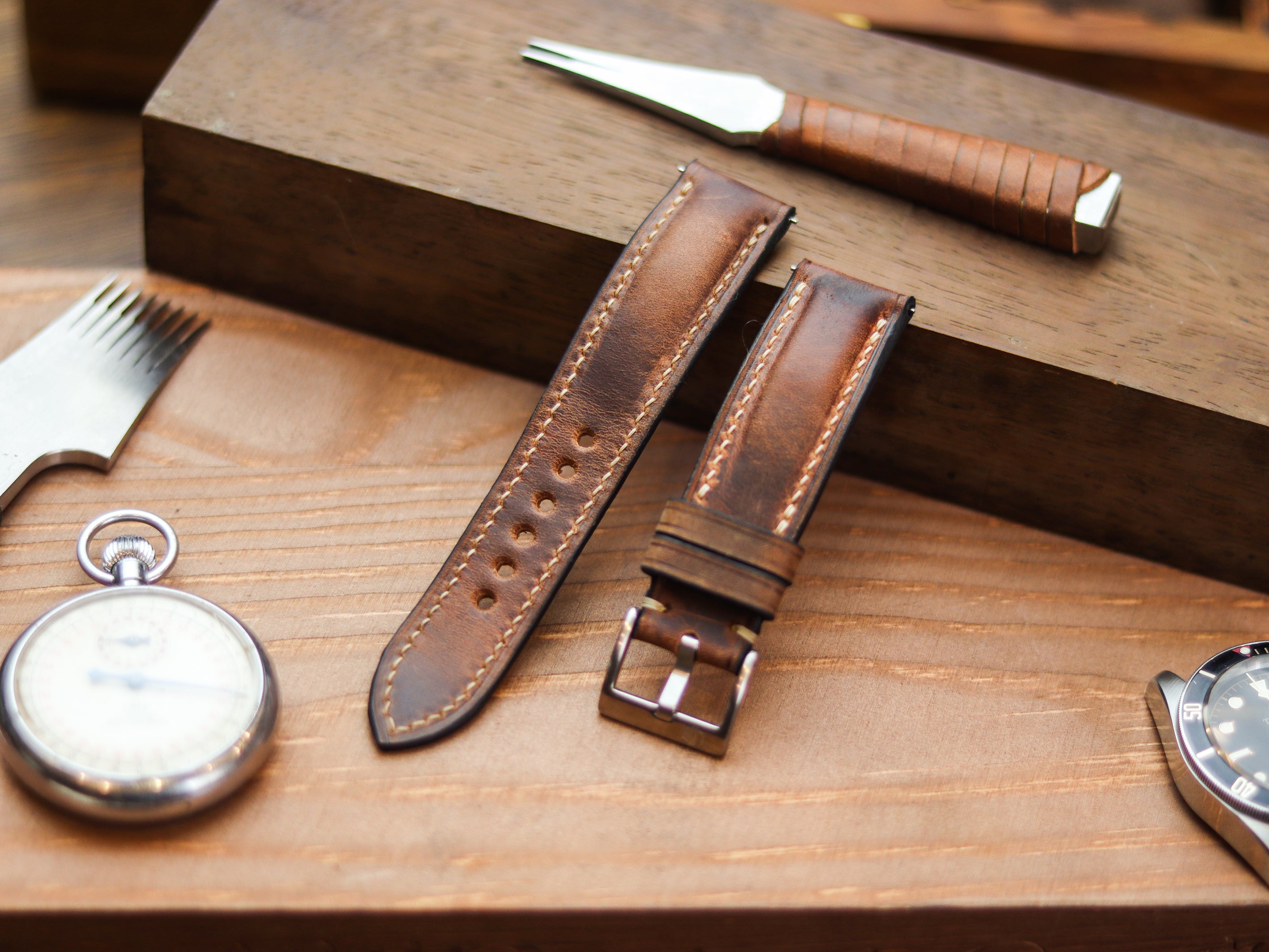 WHISKY BROWN CALF LEATHER WATCH STRAPS - PADDED