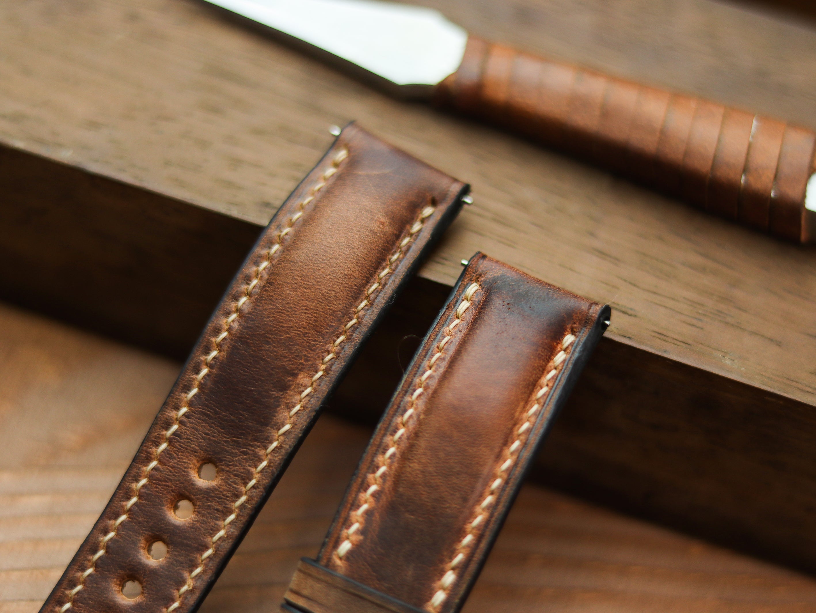 WHISKY BROWN CALF LEATHER WATCH STRAPS - PADDED
