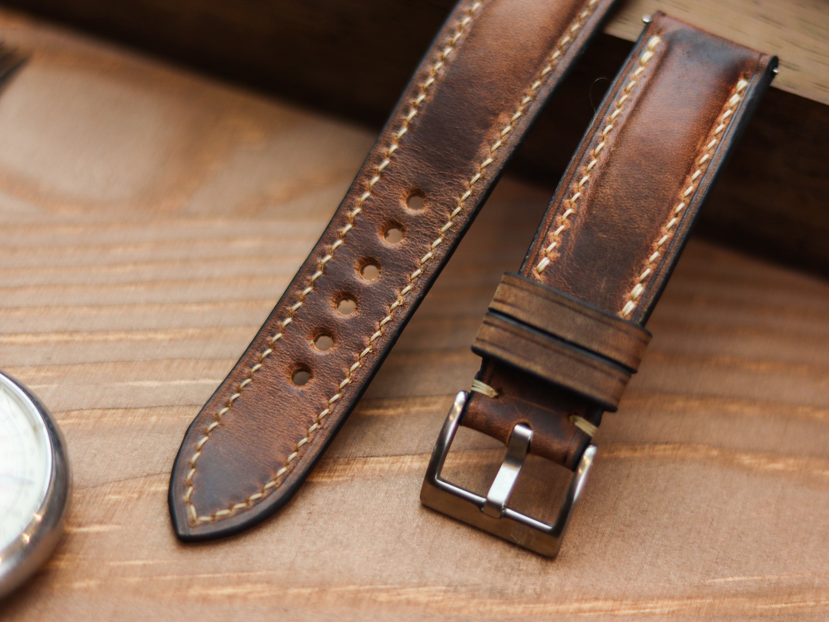WHISKY BROWN CALF LEATHER WATCH STRAPS - PADDED