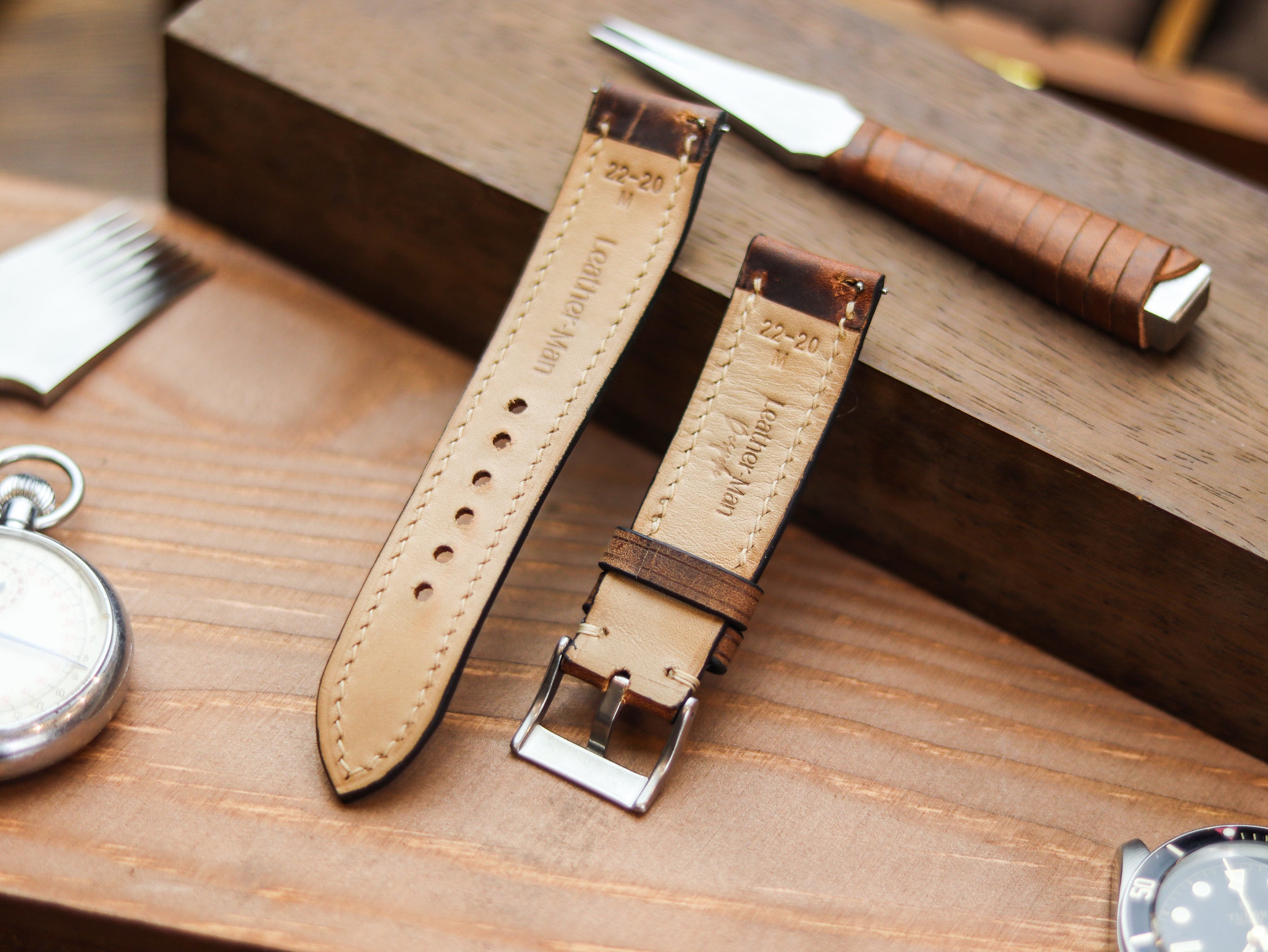 WHISKY BROWN CALF LEATHER WATCH STRAPS - PADDED