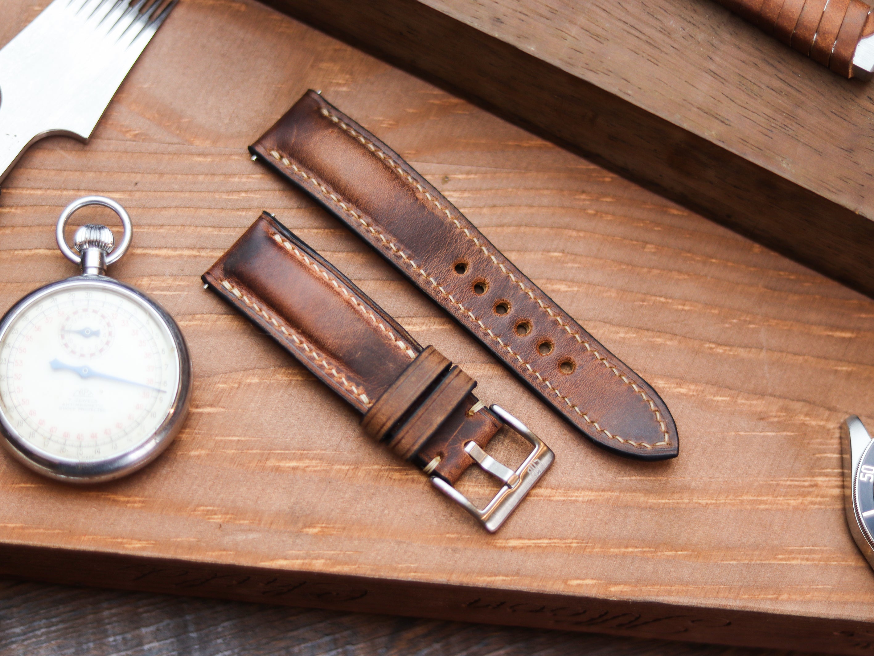 WHISKY BROWN CALF LEATHER WATCH STRAPS - PADDED