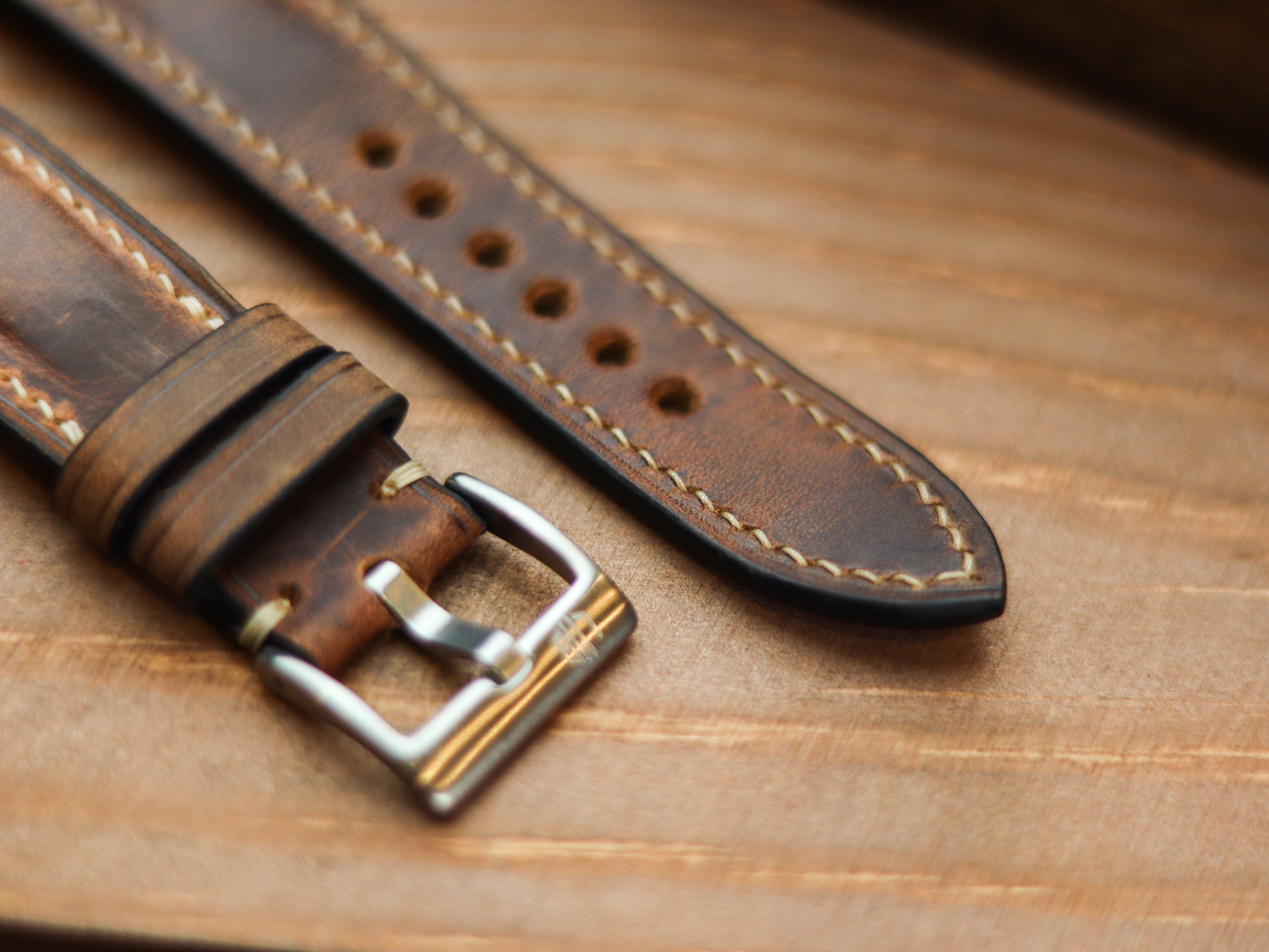 WHISKY BROWN CALF LEATHER WATCH STRAPS - PADDED