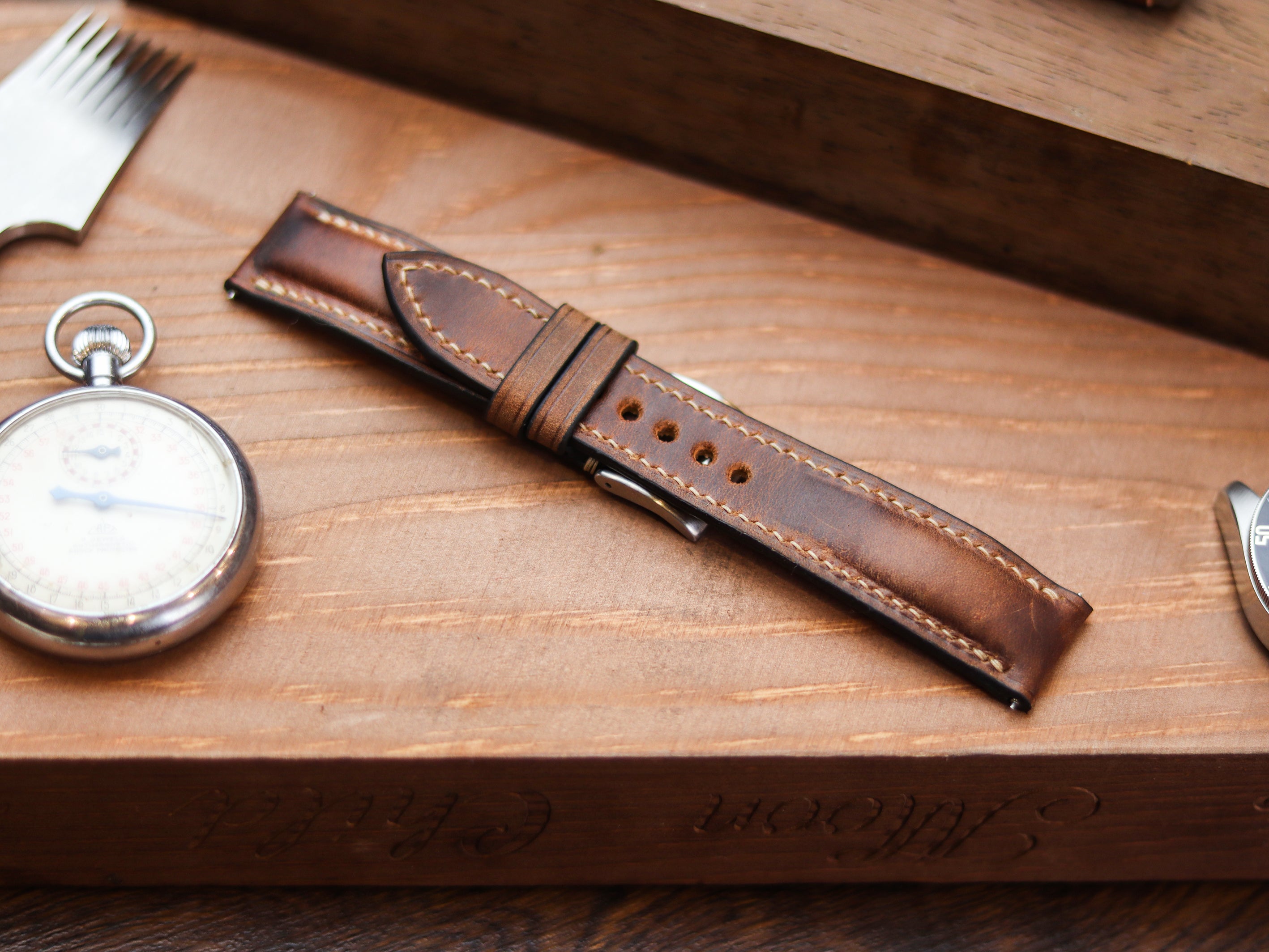 WHISKY BROWN CALF LEATHER WATCH STRAPS - PADDED