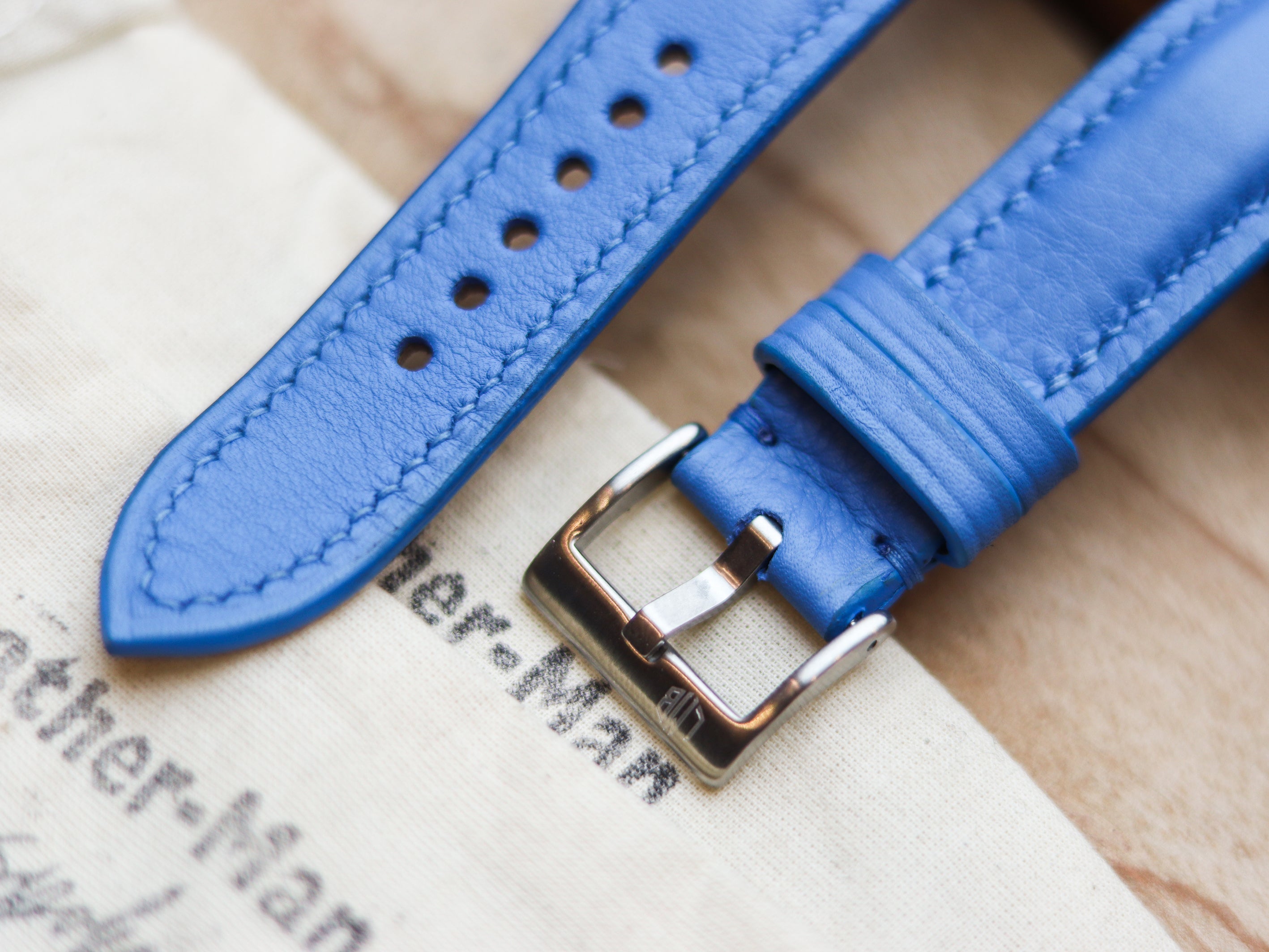 AZURE BLUE CALF LEATHER WATCH STRAPS - PADDED