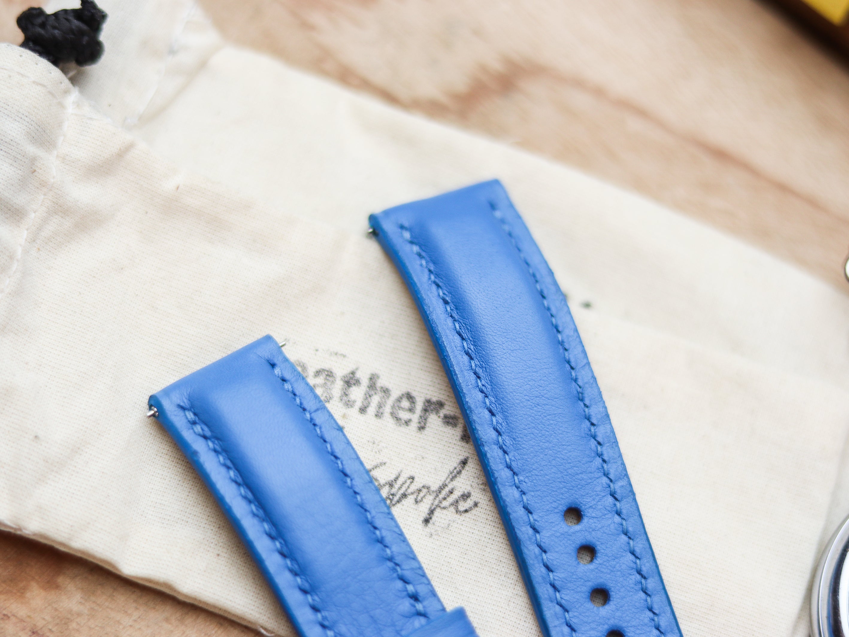 AZURE BLUE CALF LEATHER WATCH STRAPS - PADDED