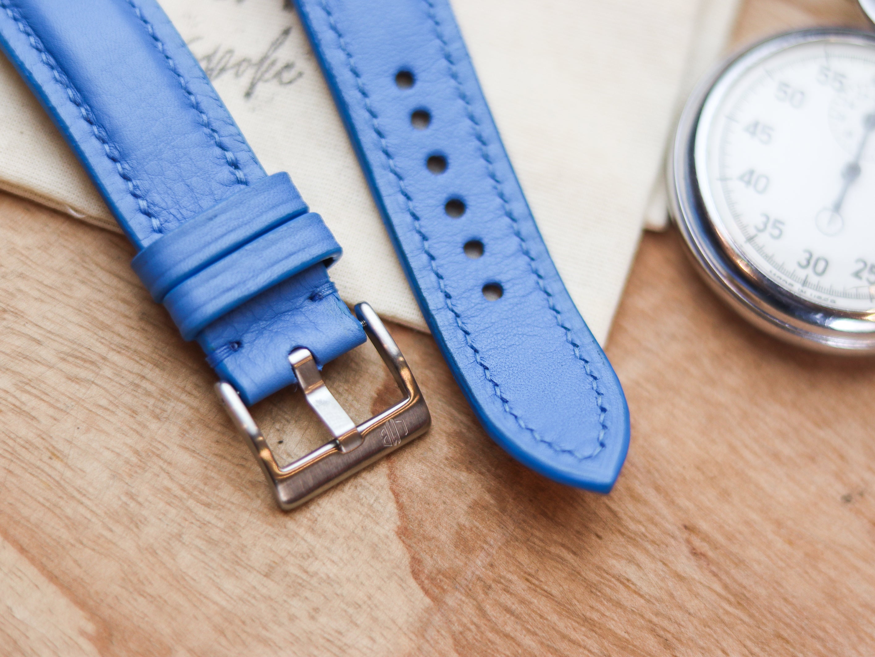 AZURE BLUE CALF LEATHER WATCH STRAPS - PADDED