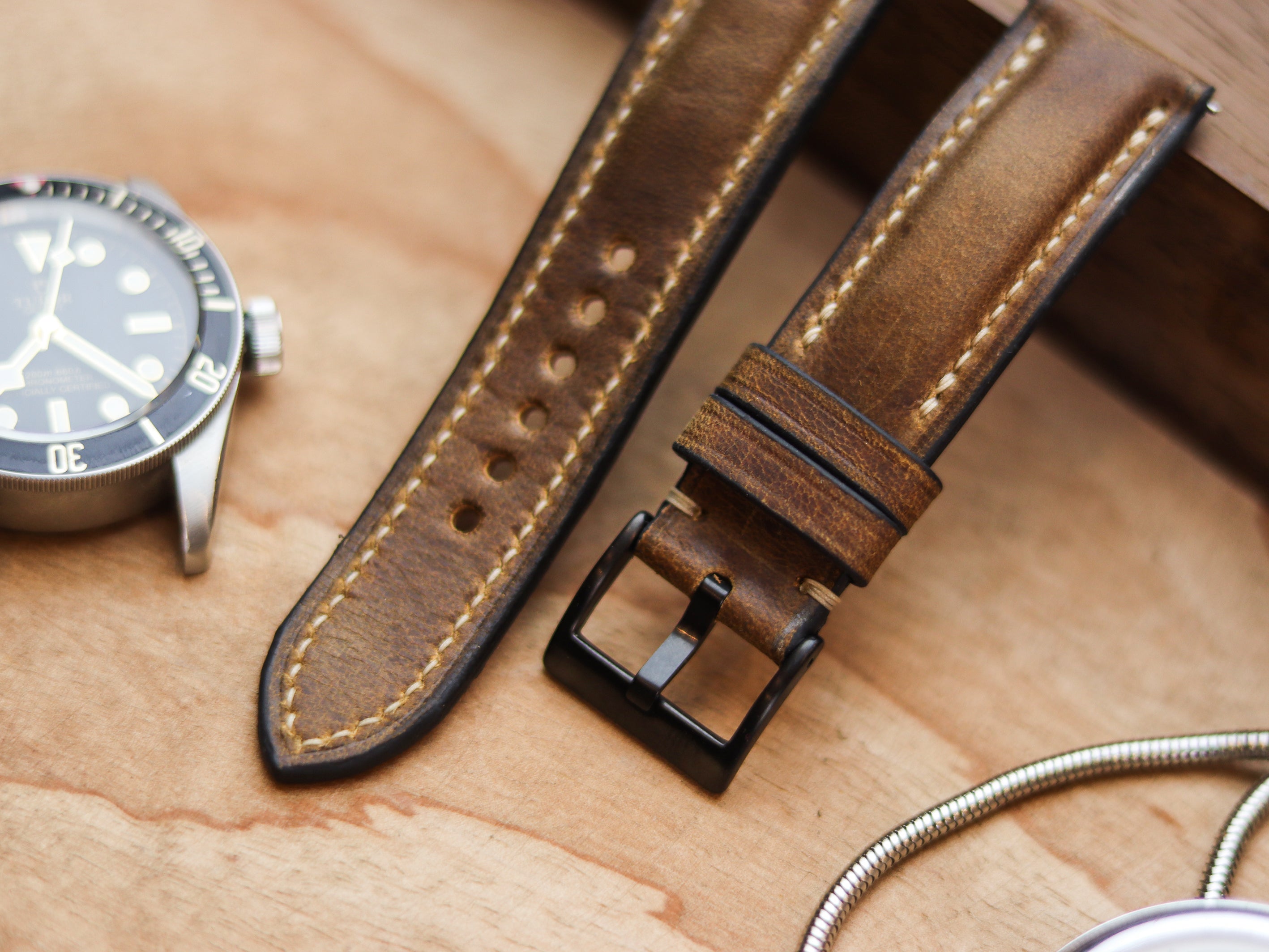 RUSSET BROWN CALF LEATHER WATCH STRAPS - PADDED
