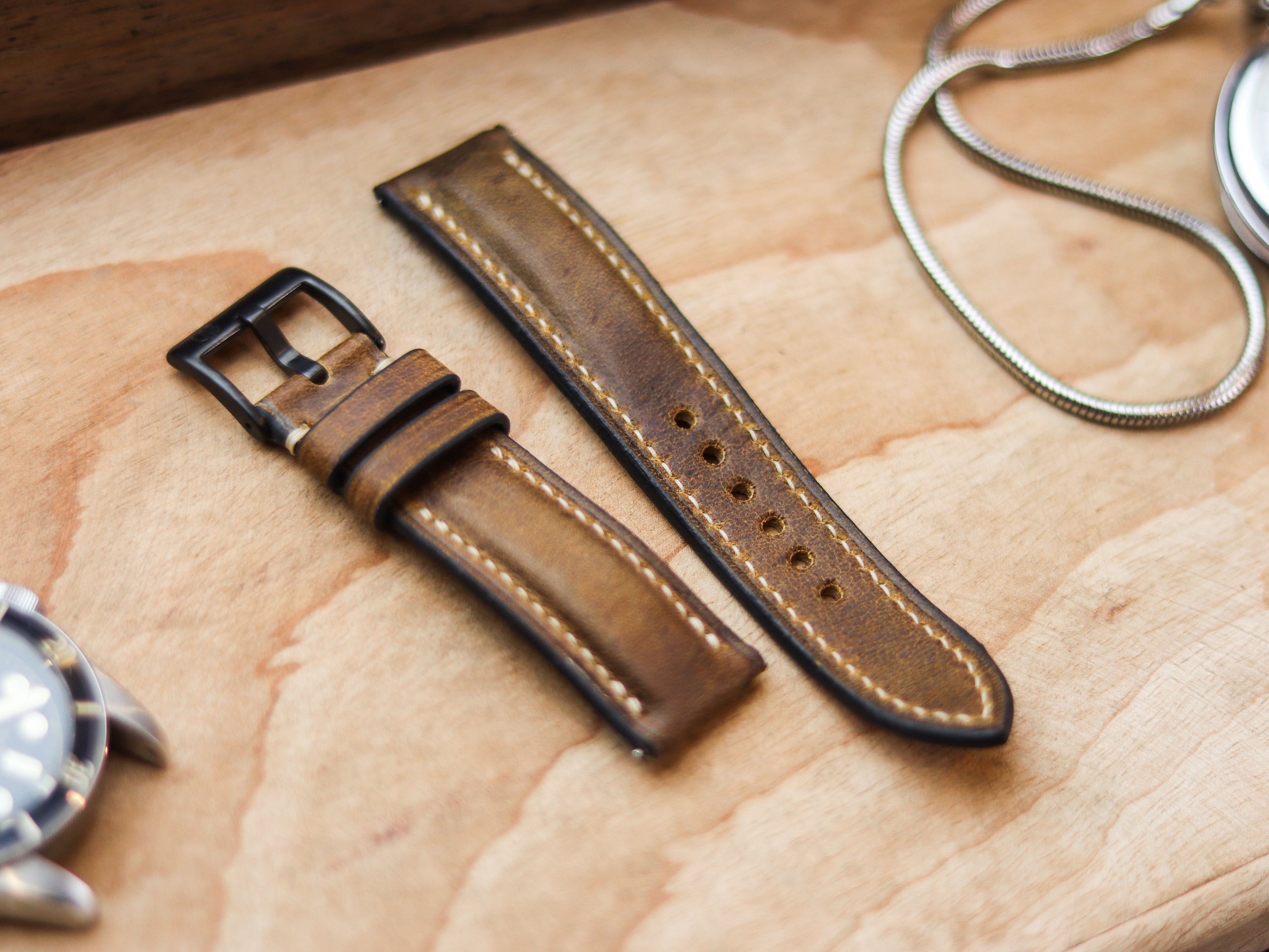 RUSSET BROWN CALF LEATHER WATCH STRAPS - PADDED