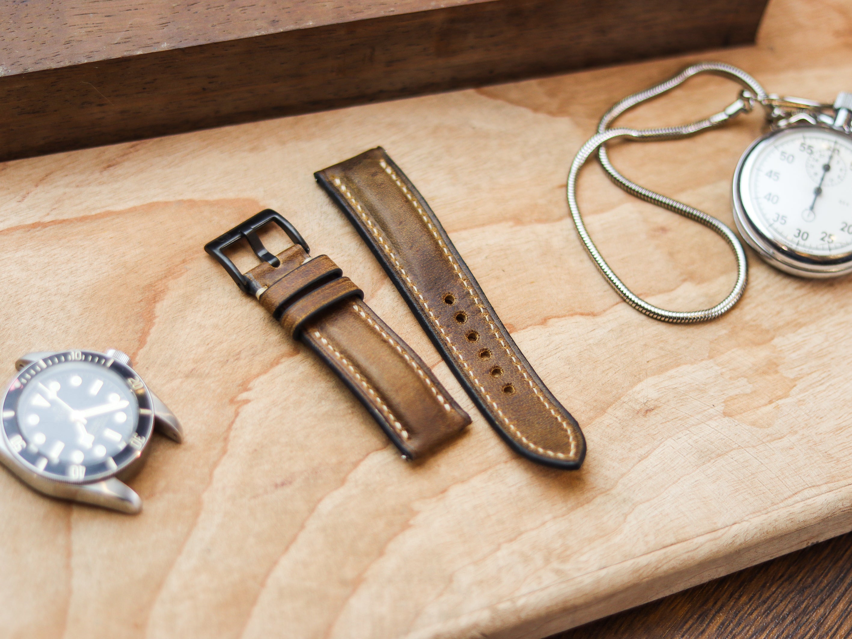 RUSSET BROWN CALF LEATHER WATCH STRAPS - PADDED