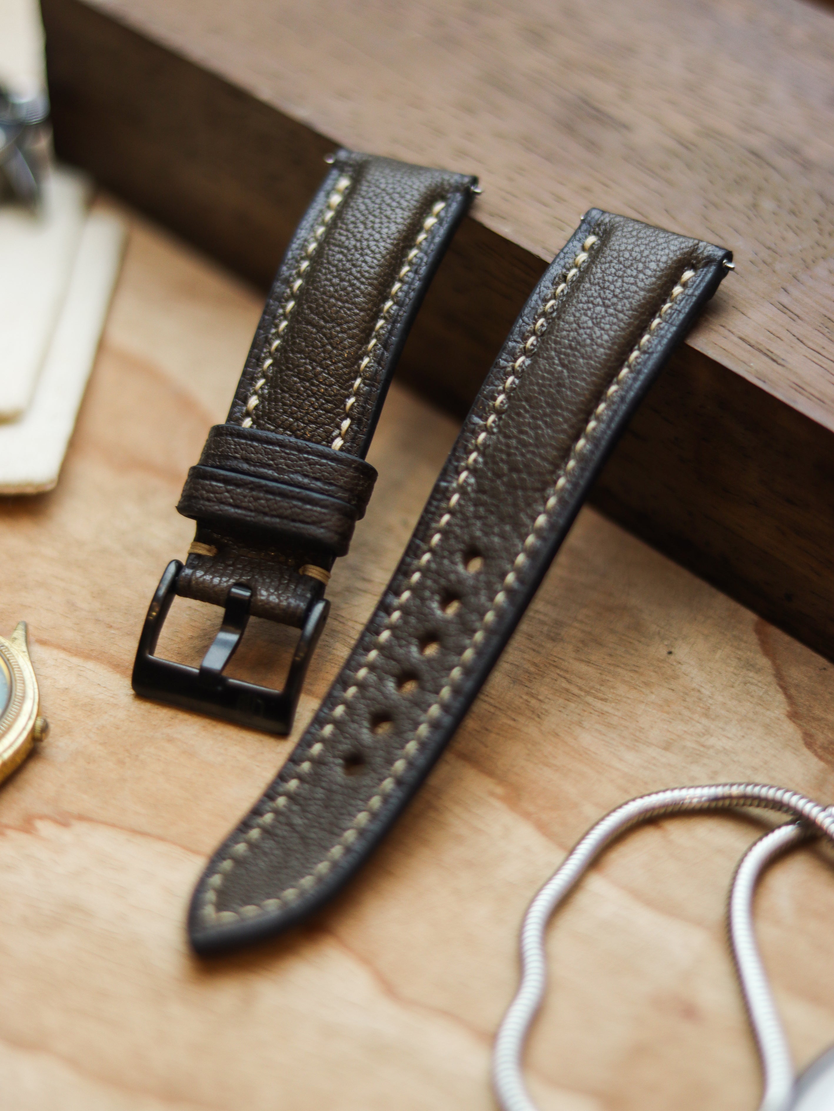 ARMY GREEN CALF LEATHER WATCH STRAPS - PADDED