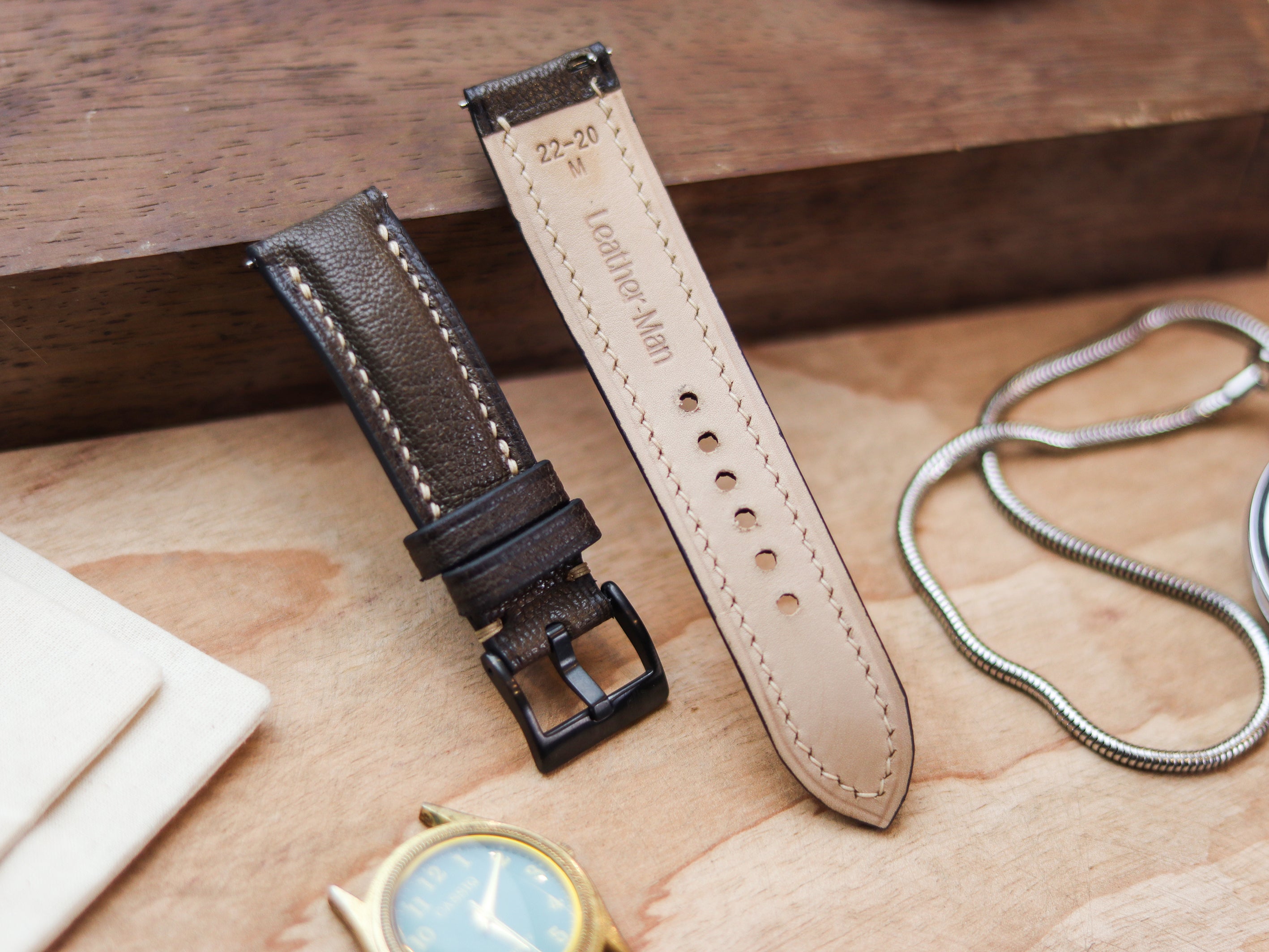 ARMY GREEN CALF LEATHER WATCH STRAPS - PADDED