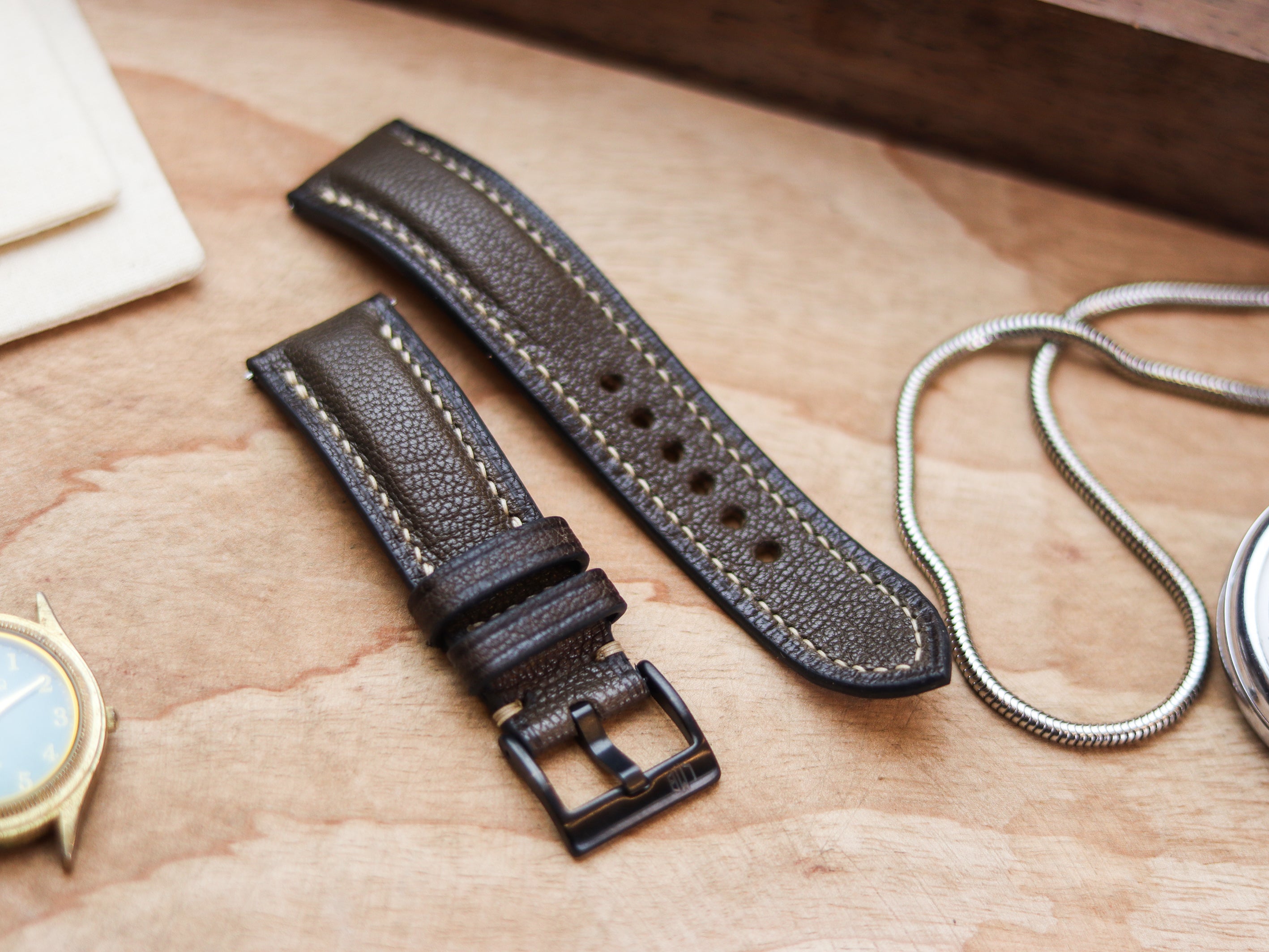 ARMY GREEN CALF LEATHER WATCH STRAPS - PADDED