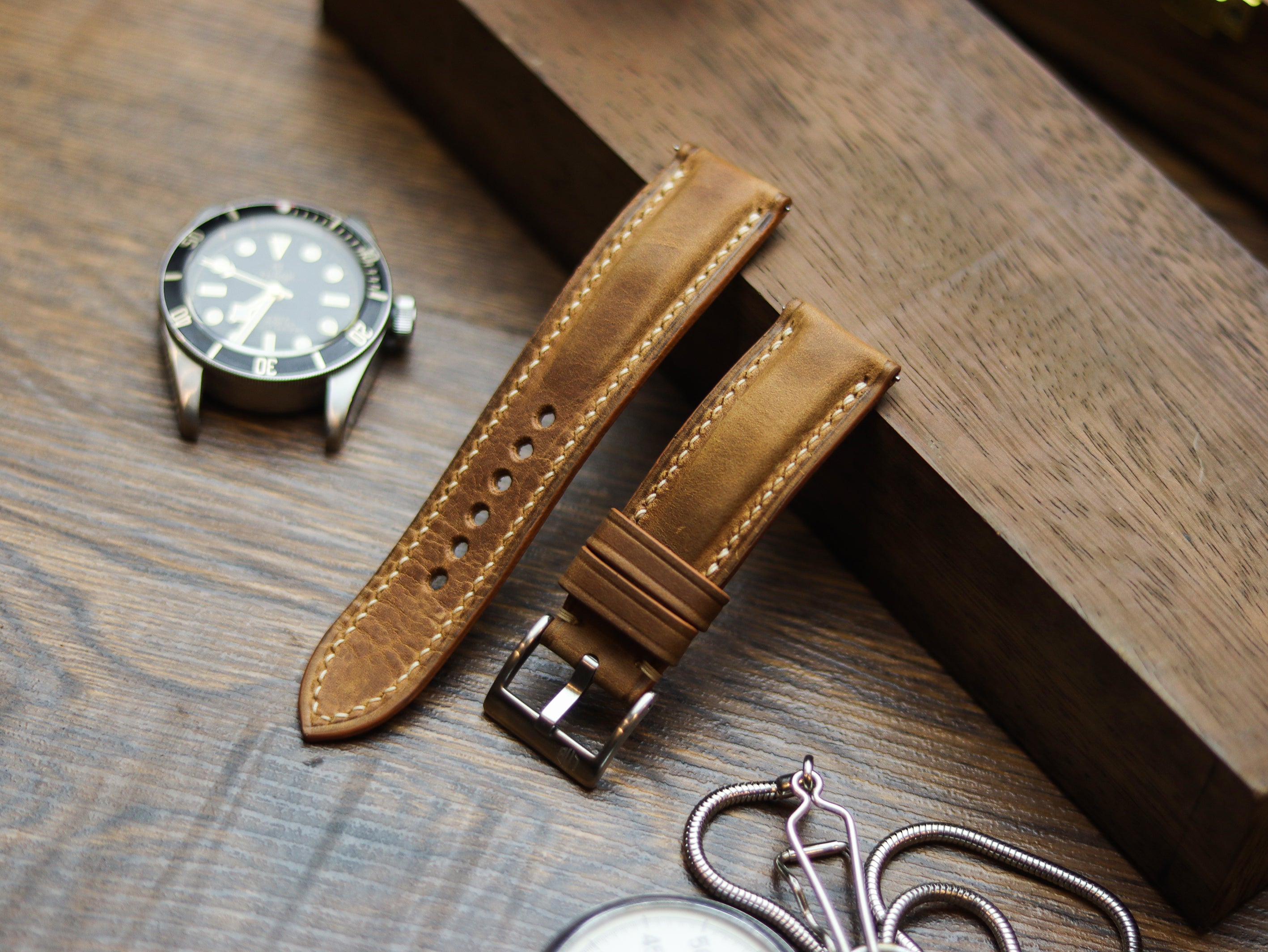 BRONZE BROWN CALF LEATHER WATCH STRAPS - PADDED