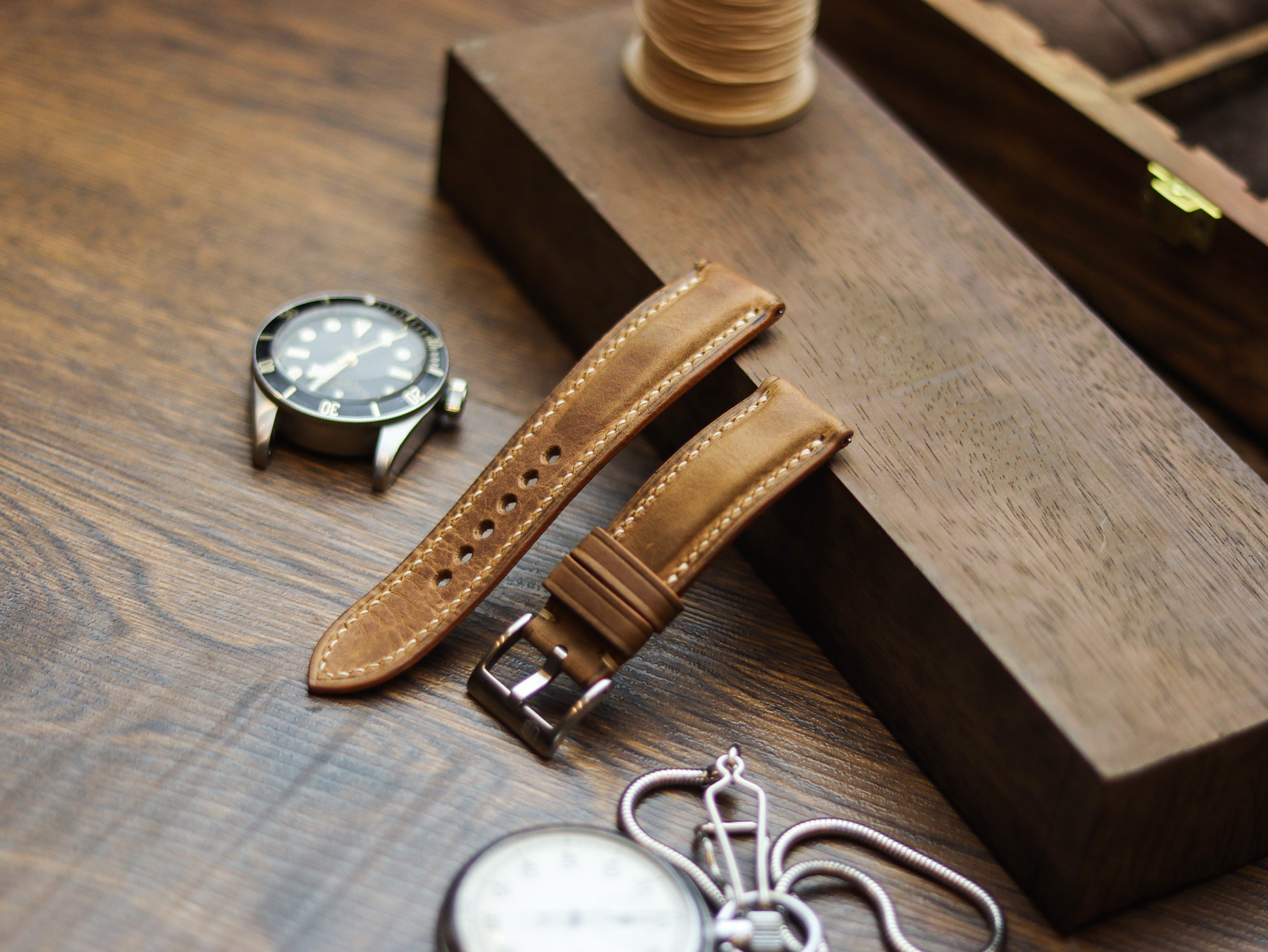 BRONZE BROWN CALF LEATHER WATCH STRAPS - PADDED