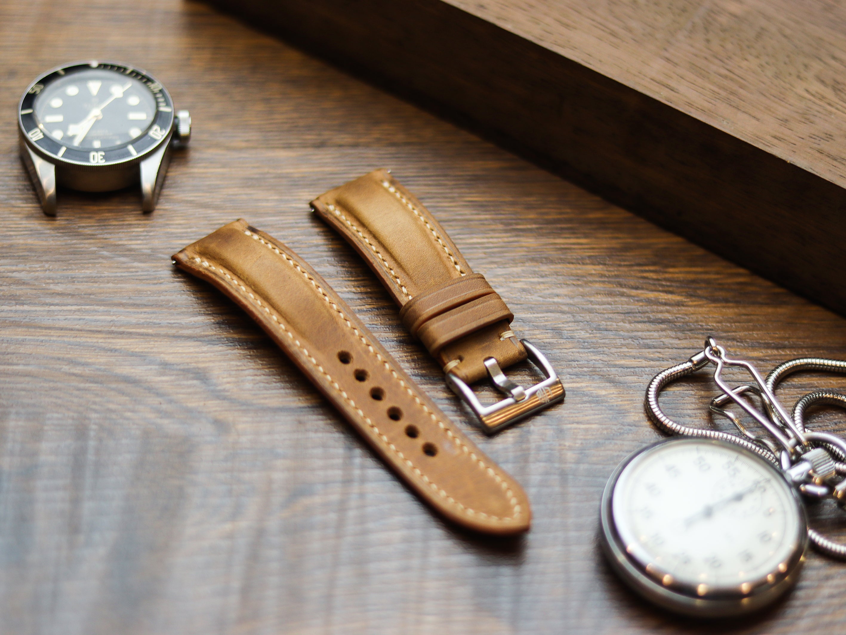 BRONZE BROWN CALF LEATHER WATCH STRAPS - PADDED