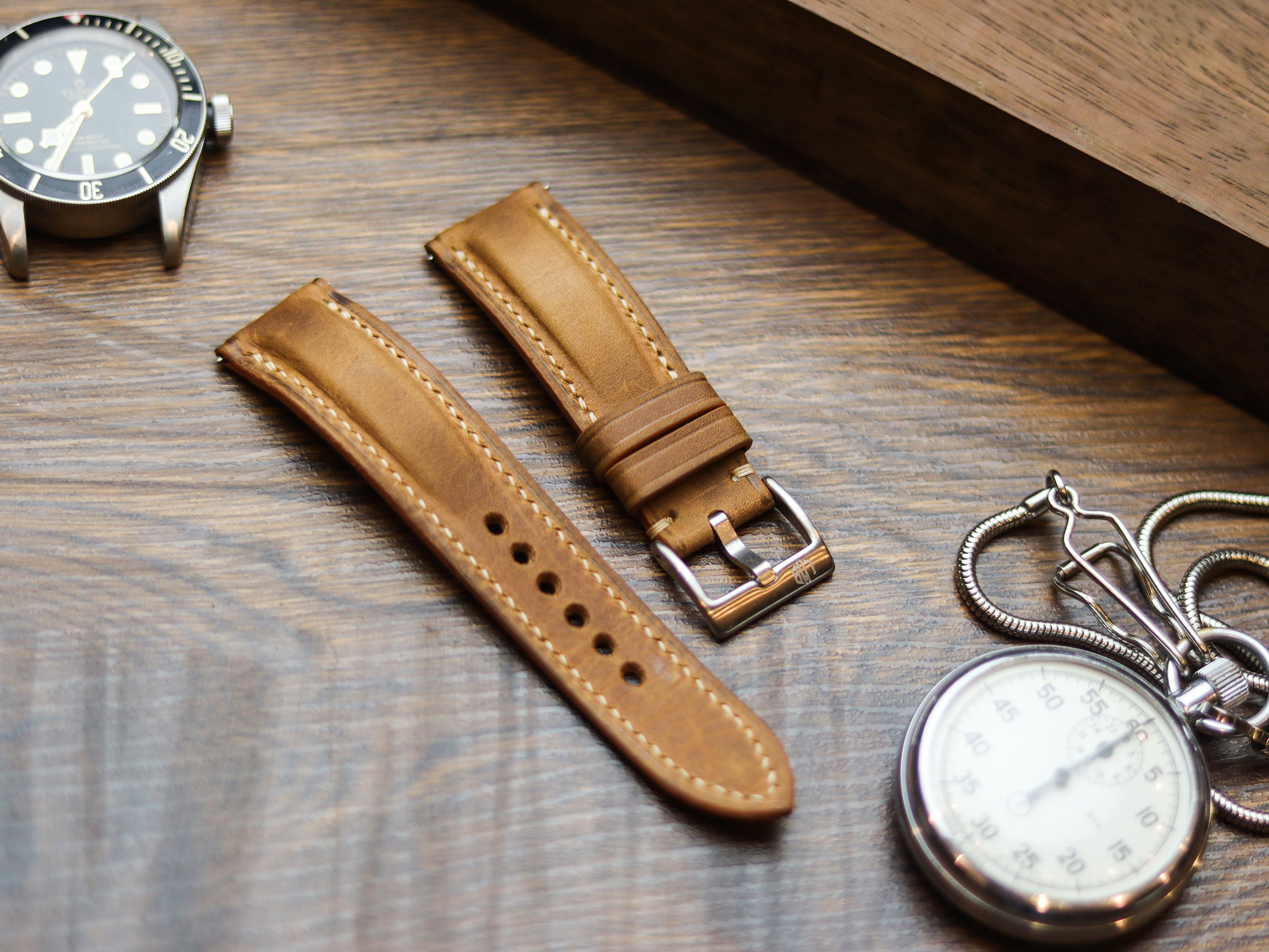 BRONZE BROWN CALF LEATHER WATCH STRAPS - PADDED