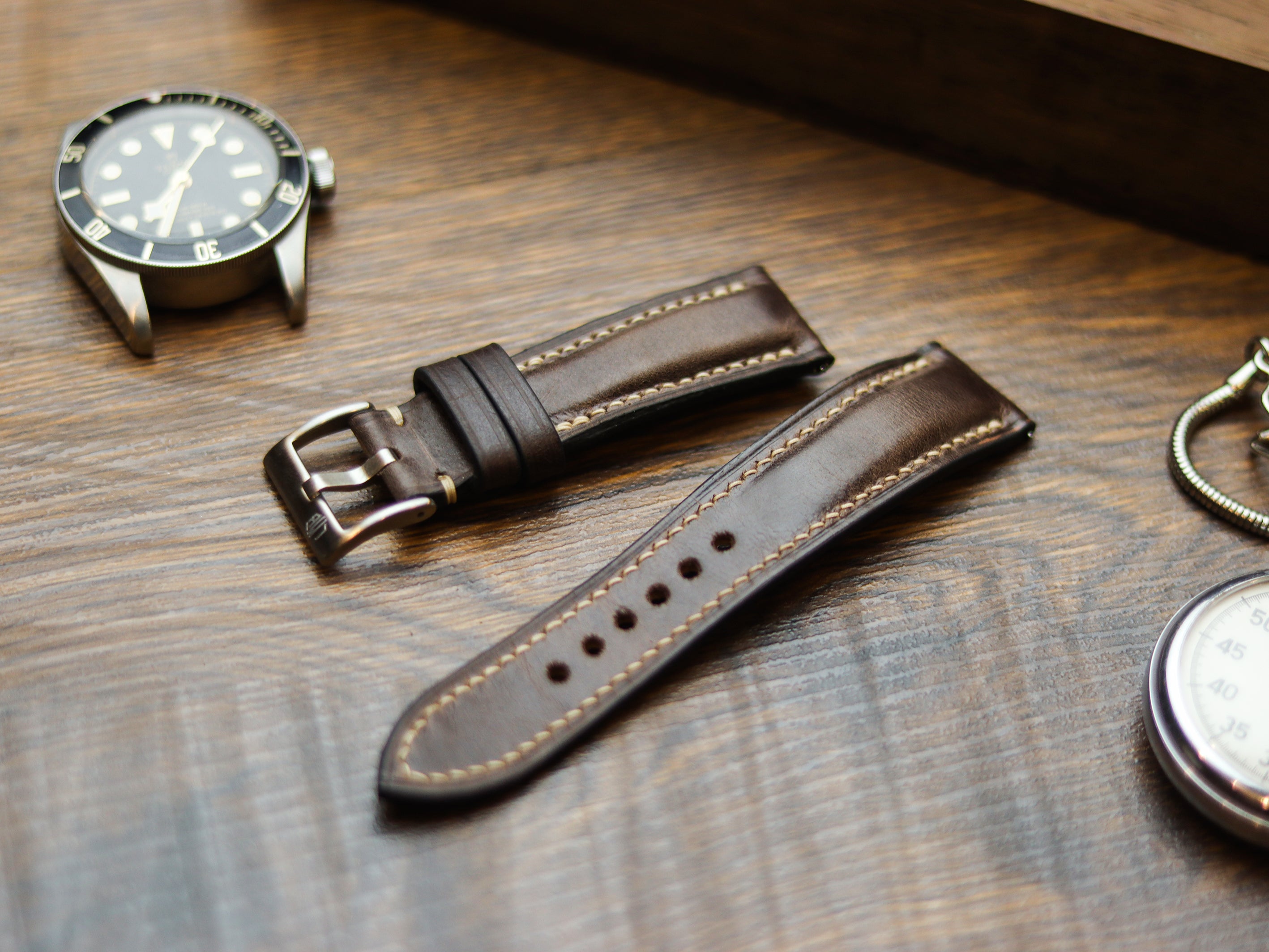 WALNUT BROWN CALF LEATHER WATCH STRAPS - PADDED