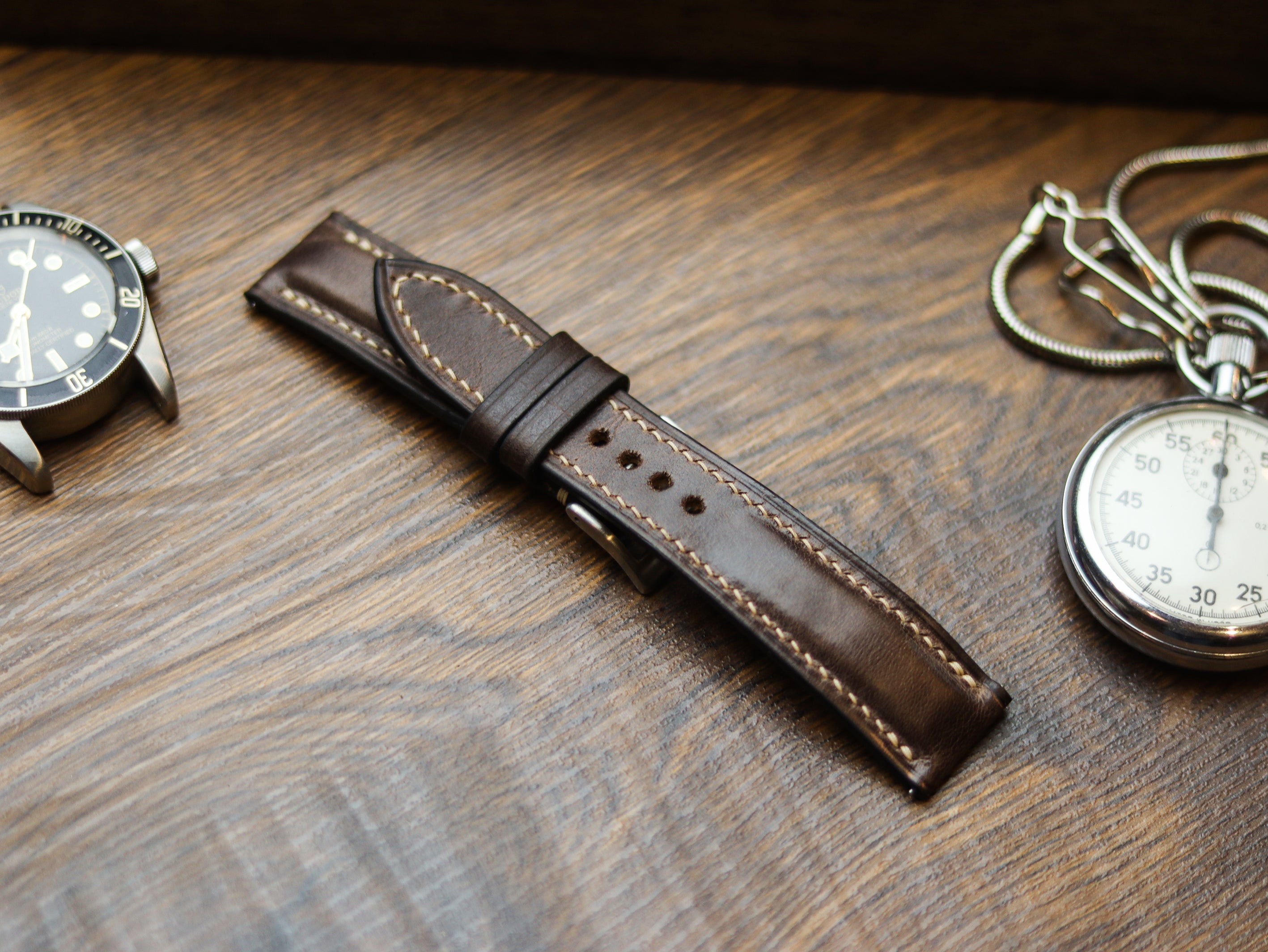 WALNUT BROWN CALF LEATHER WATCH STRAPS - PADDED