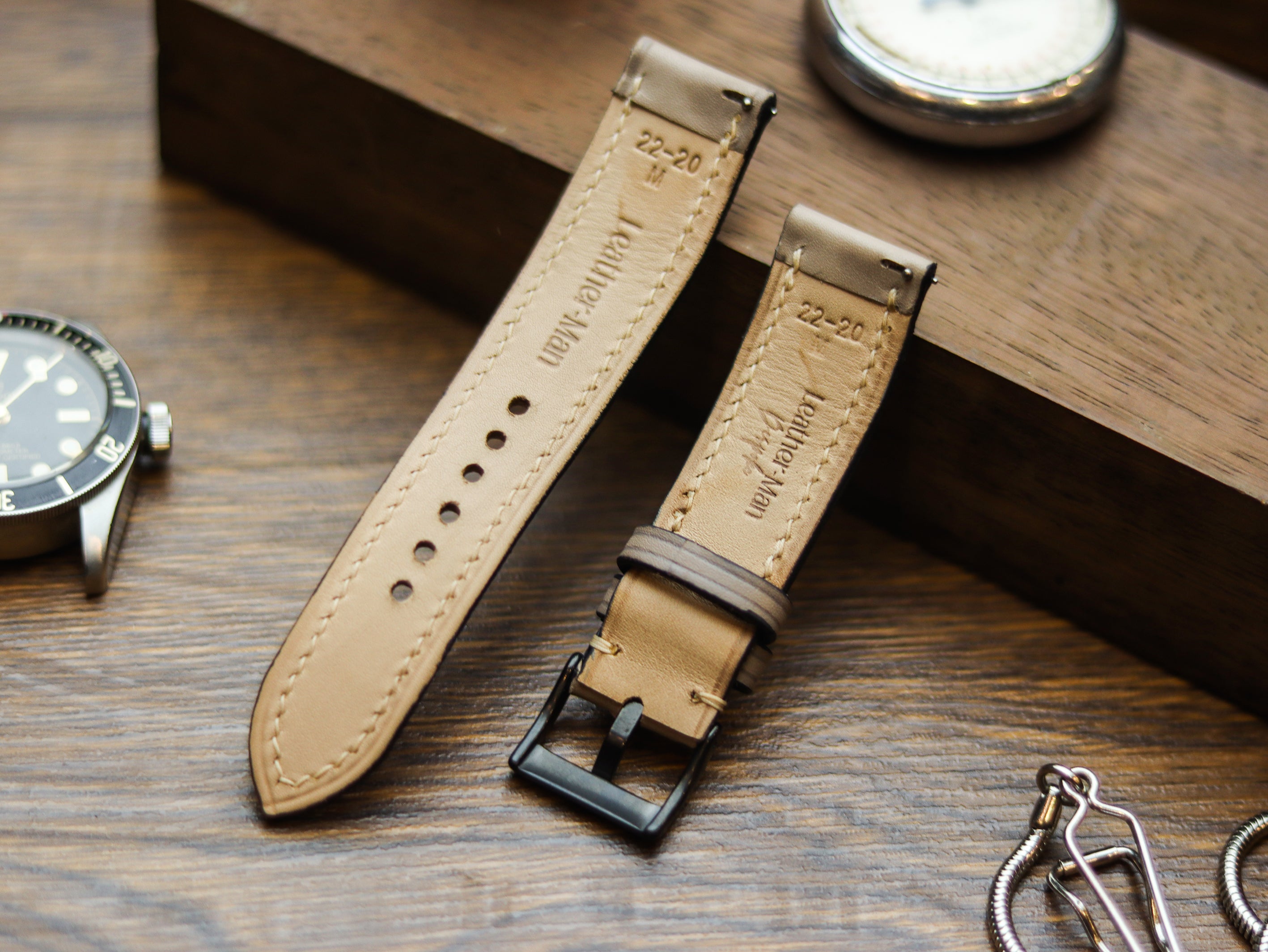 BONE GRAY CALF LEATHER WATCH STRAPS - PADDED