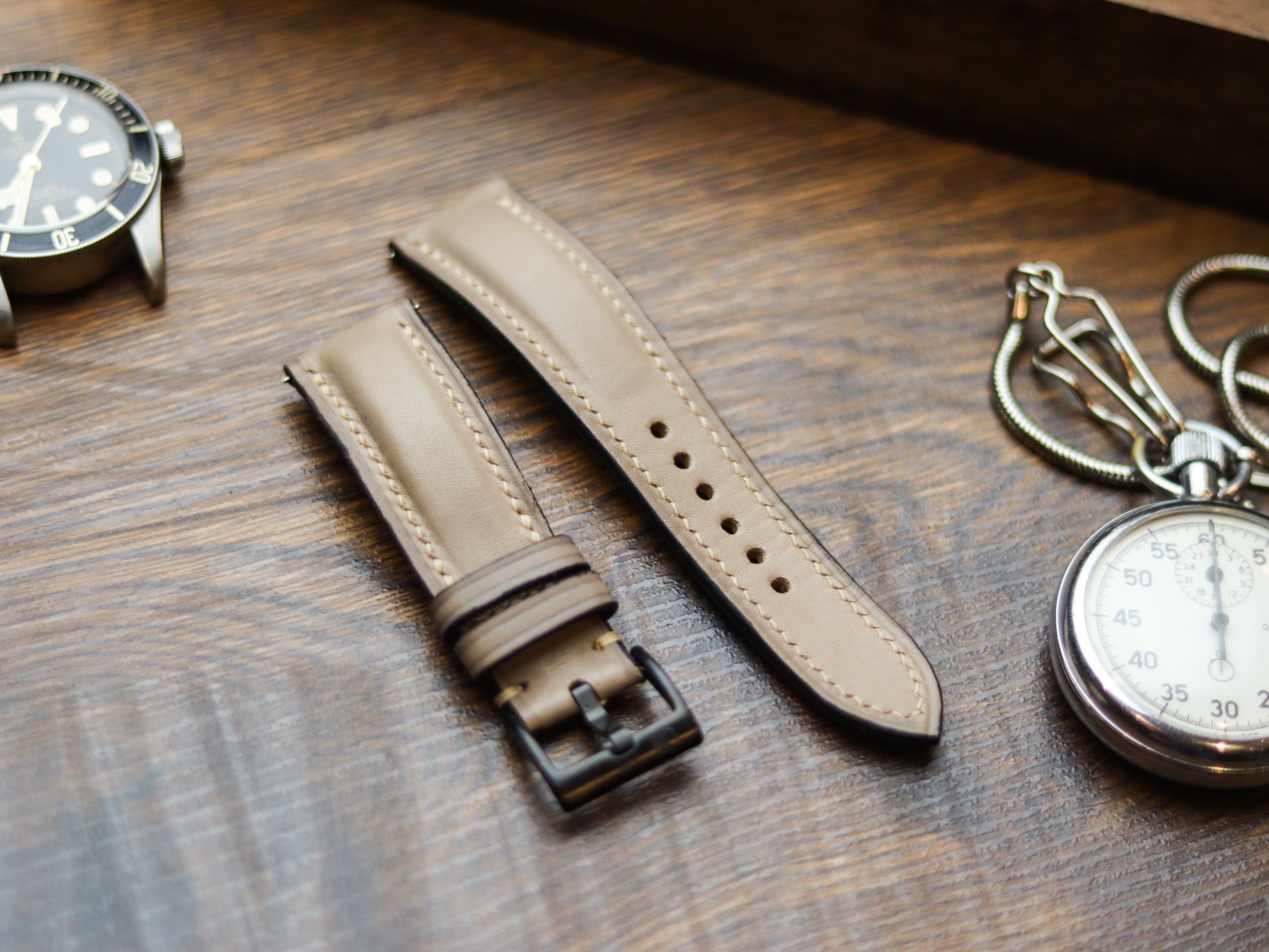 BONE GRAY CALF LEATHER WATCH STRAPS - PADDED