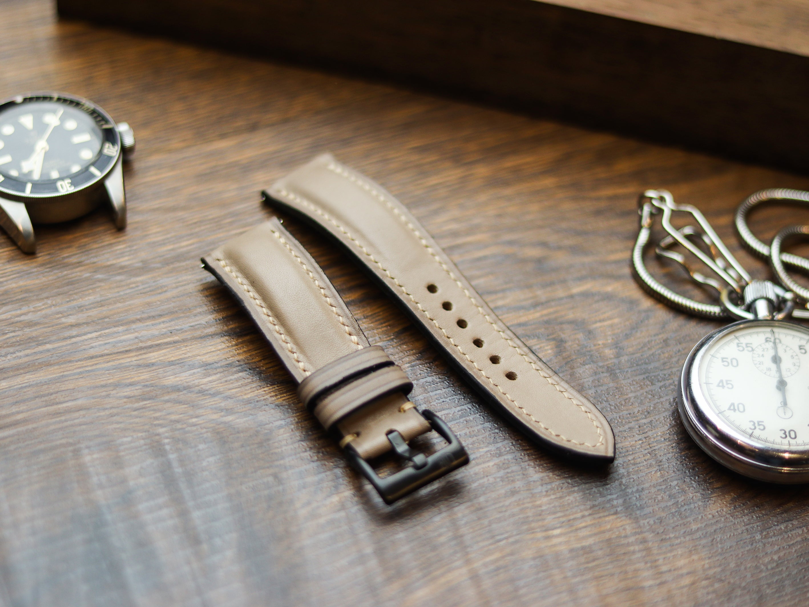 BONE GRAY CALF LEATHER WATCH STRAPS - PADDED