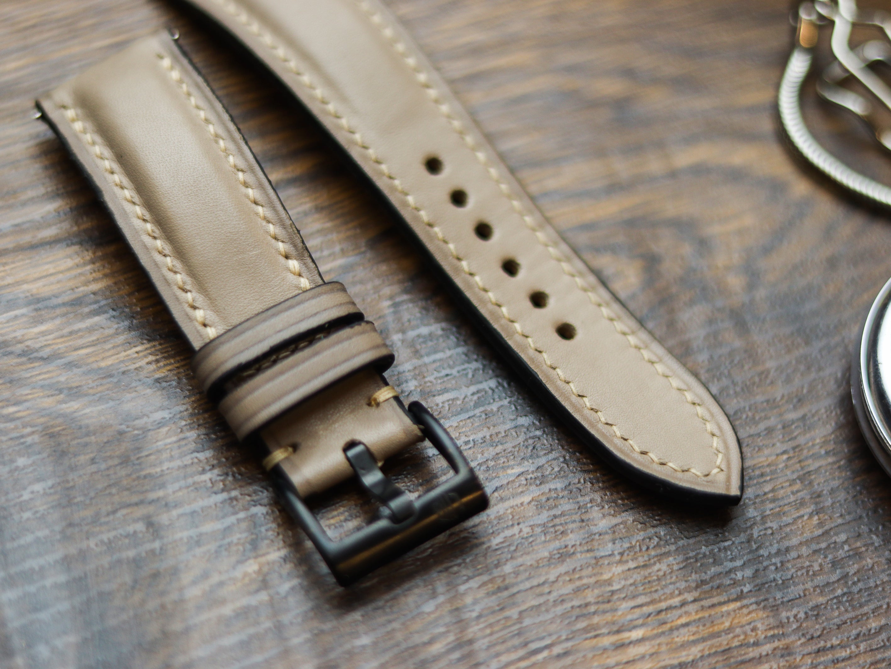BONE GRAY CALF LEATHER WATCH STRAPS - PADDED