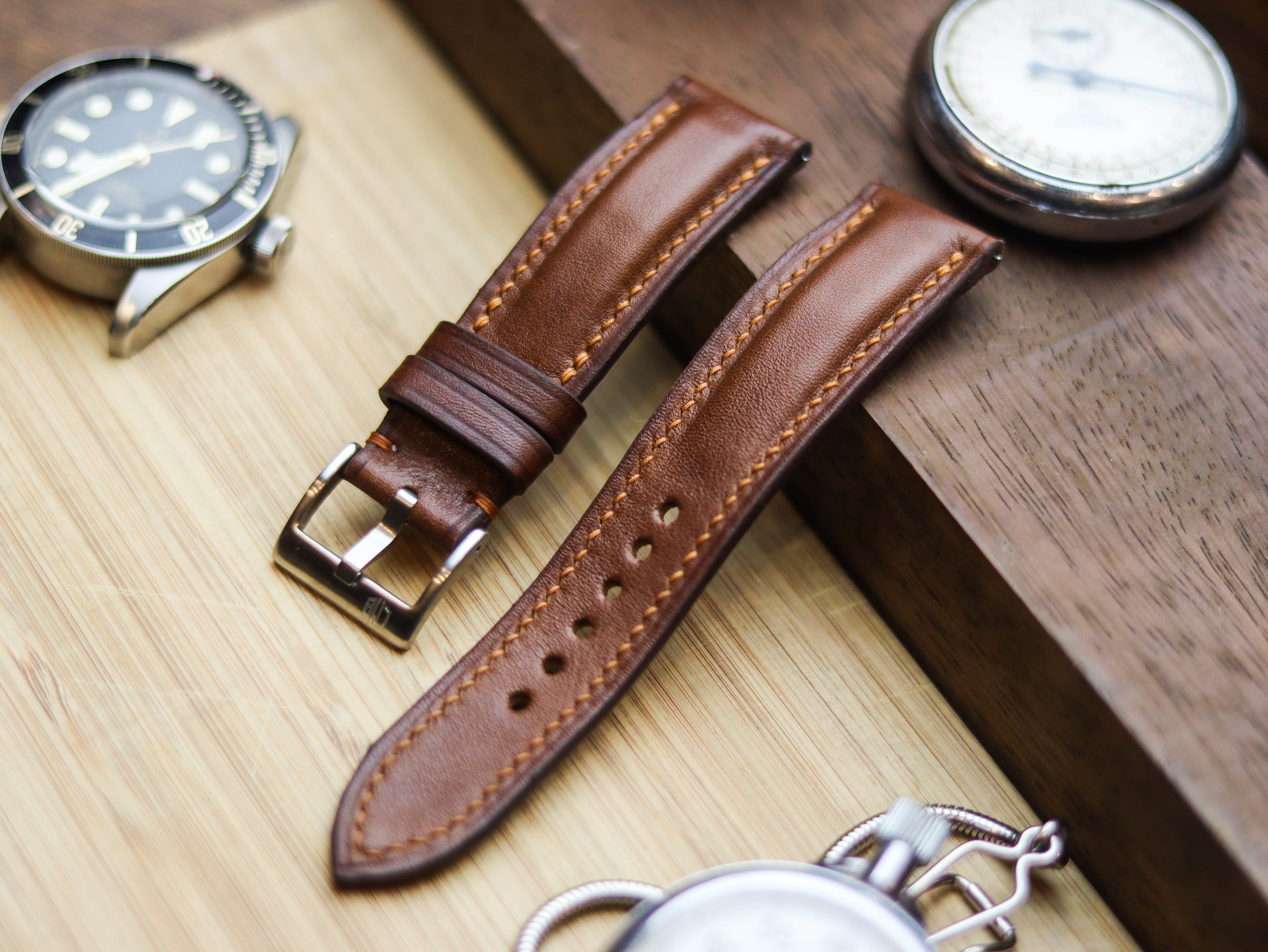 CINNAMON BROWN CALF LEATHER WATCH STRAPS - PADDED