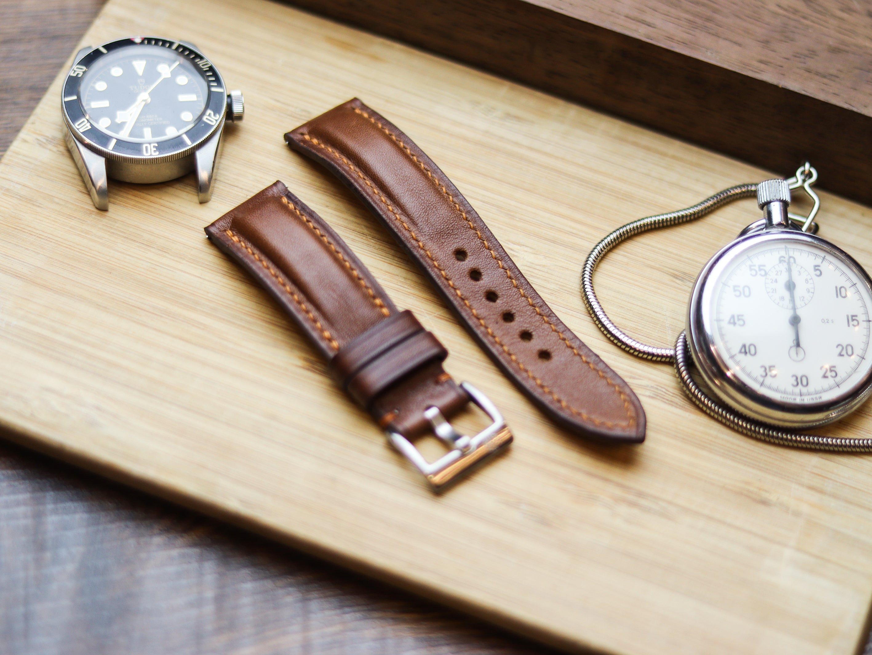 CINNAMON BROWN CALF LEATHER WATCH STRAPS - PADDED