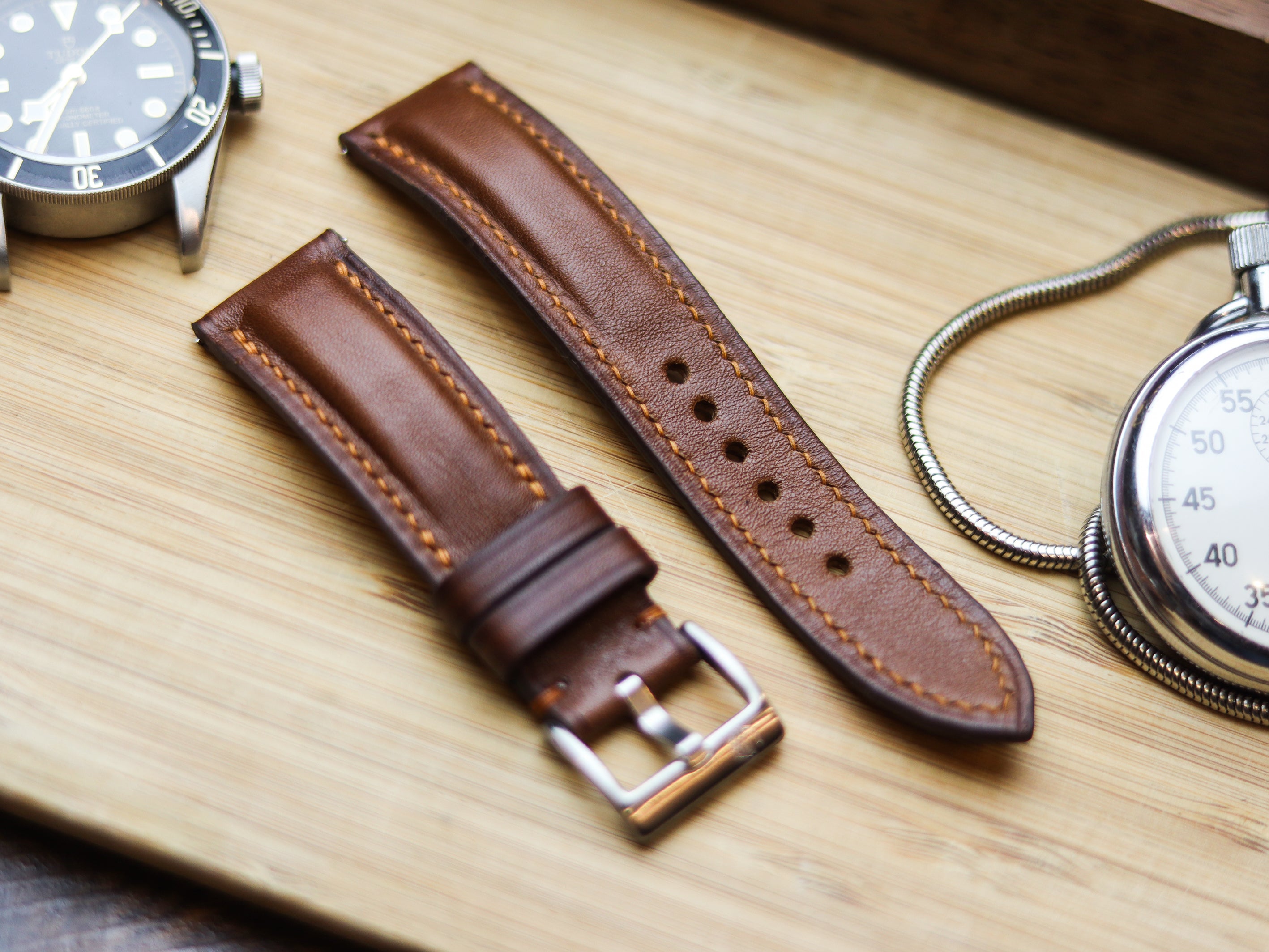 CINNAMON BROWN CALF LEATHER WATCH STRAPS - PADDED