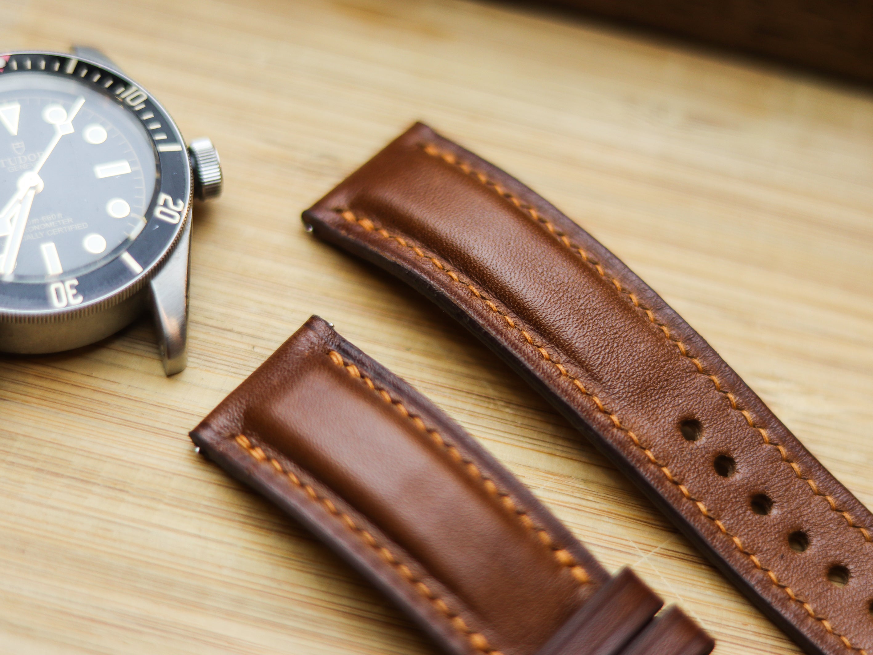 CINNAMON BROWN CALF LEATHER WATCH STRAPS - PADDED