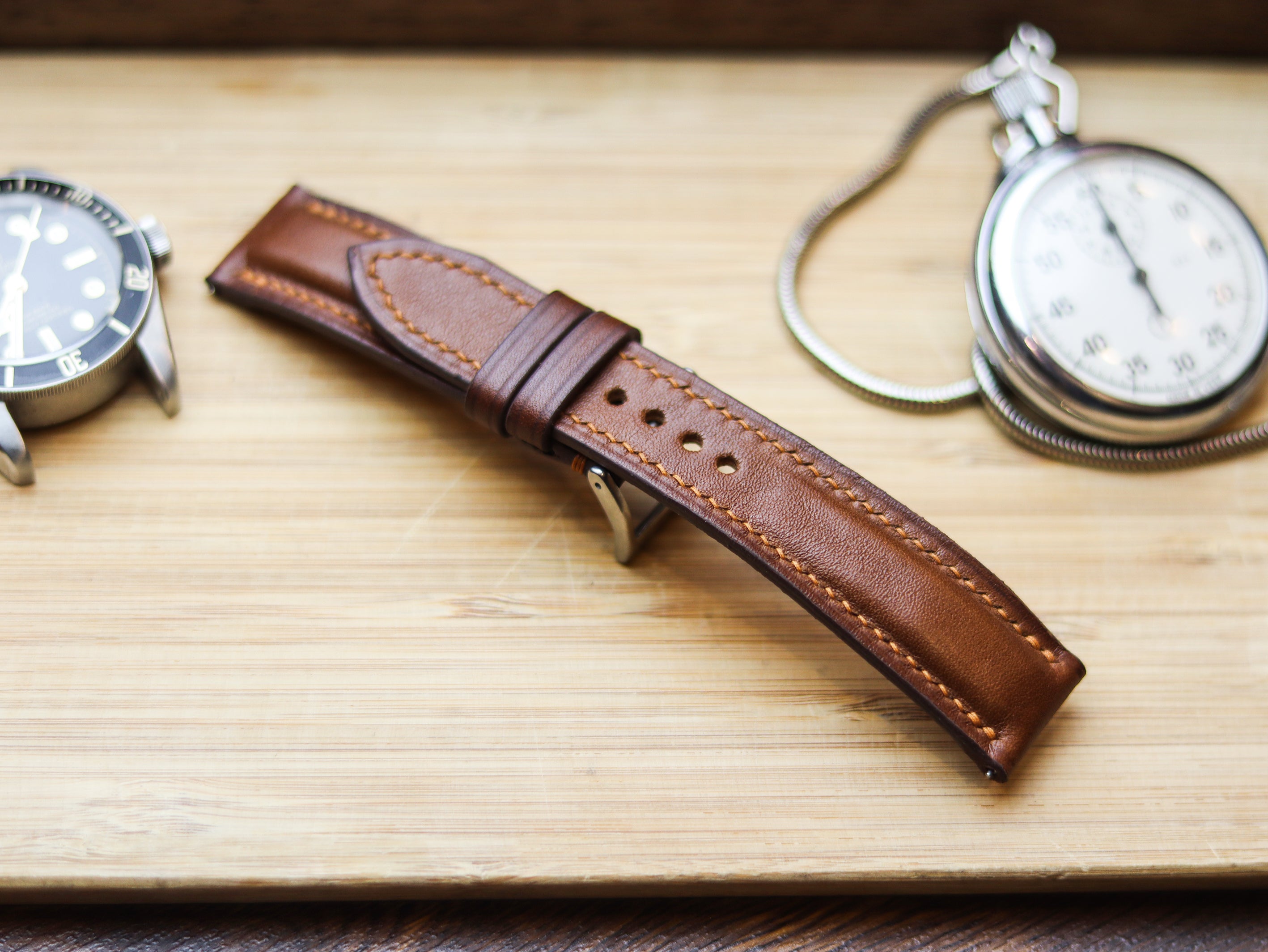 CINNAMON BROWN CALF LEATHER WATCH STRAPS - PADDED