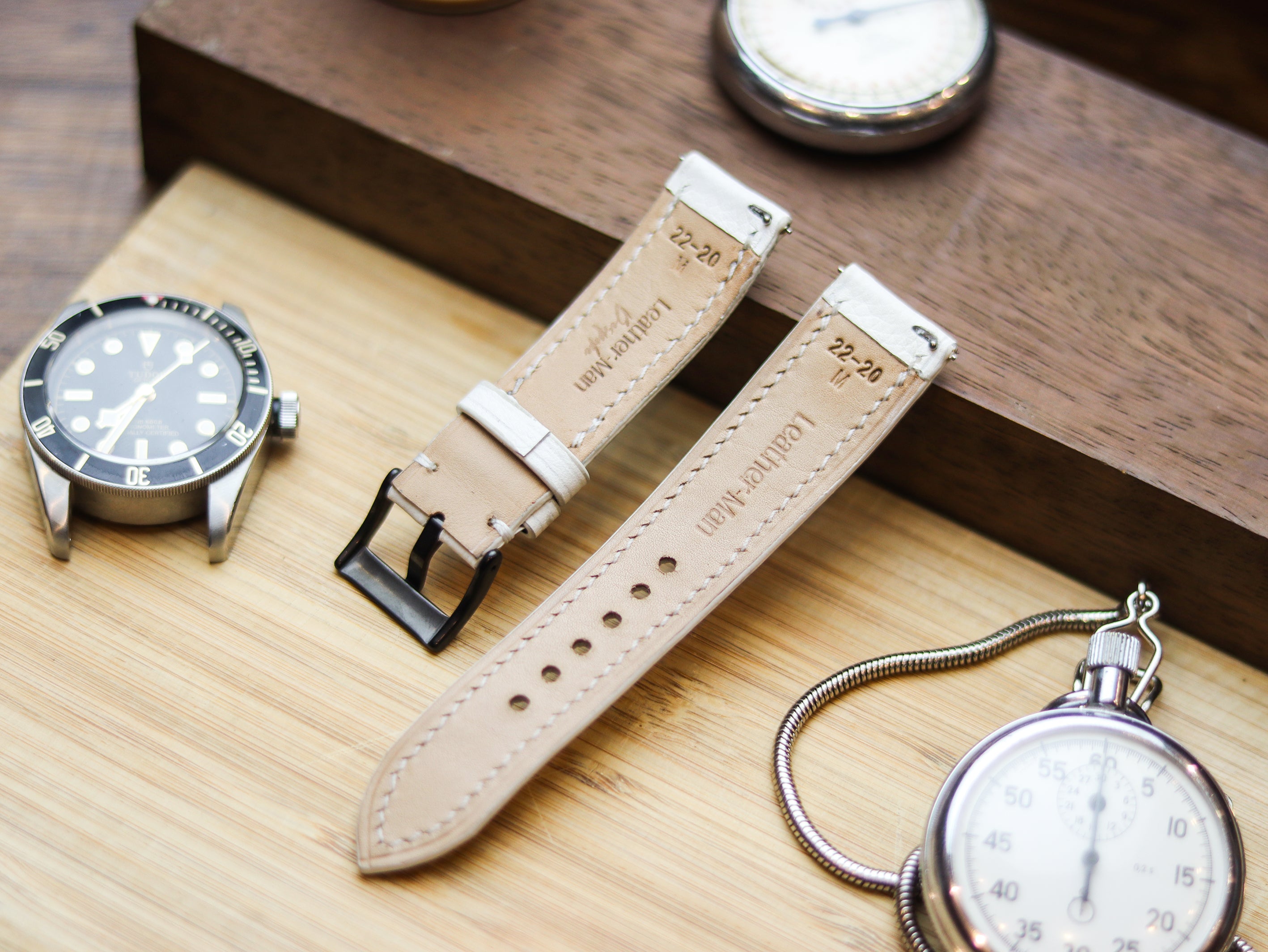 PURE WHITE CALF LEATHER WATCH STRAPS - PADDED