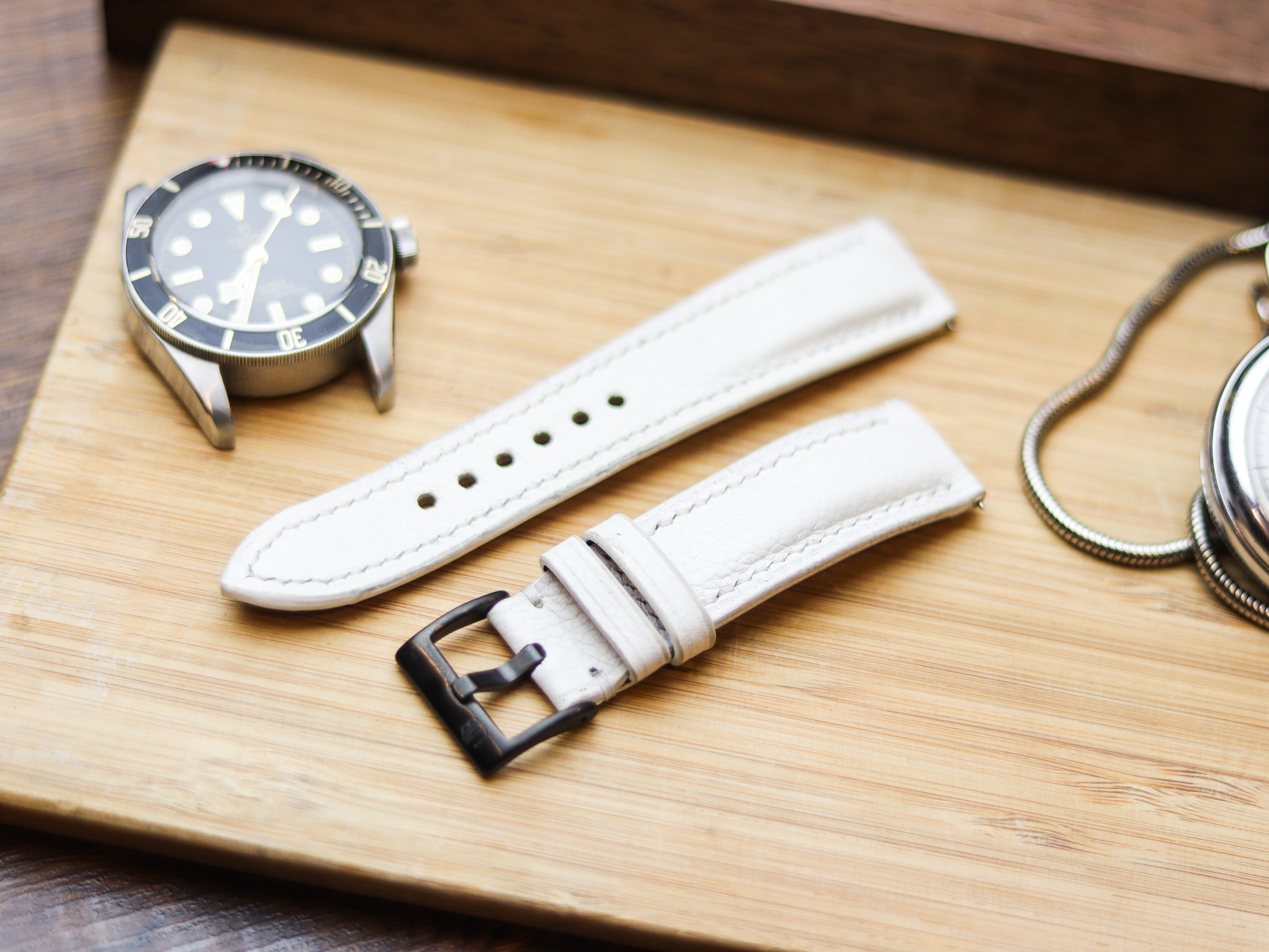 PURE WHITE CALF LEATHER WATCH STRAPS - PADDED