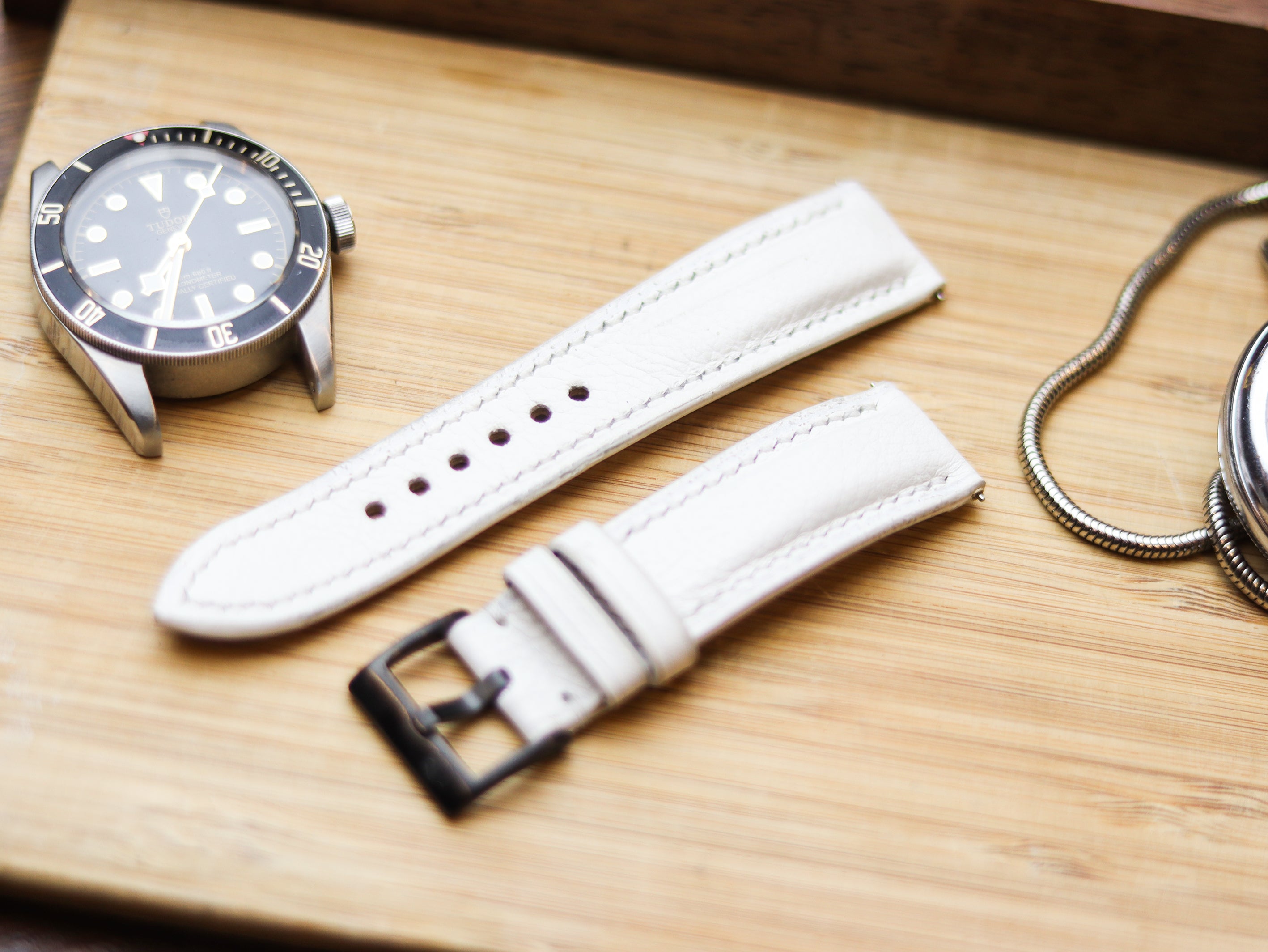 PURE WHITE CALF LEATHER WATCH STRAPS - PADDED