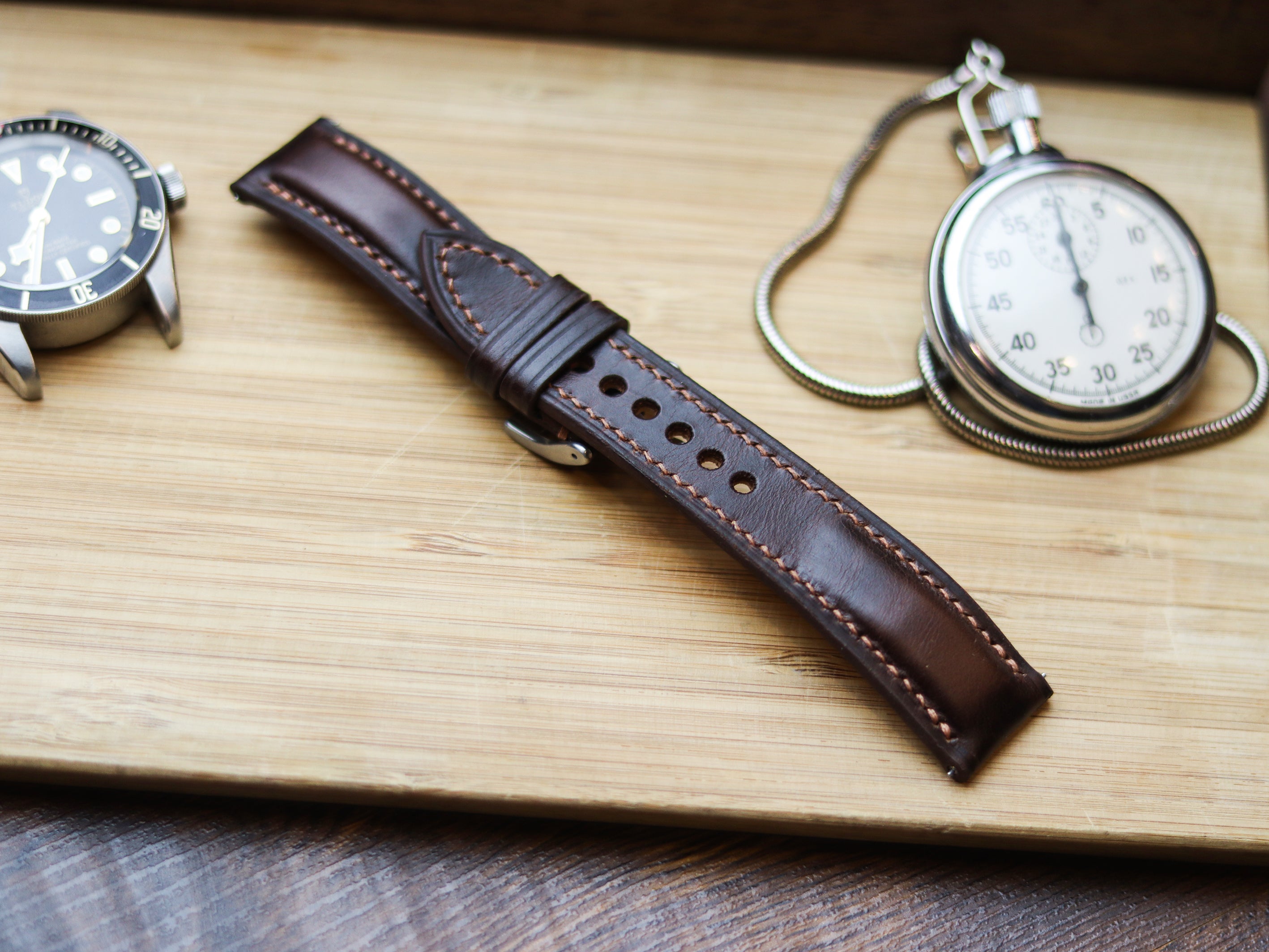 CHOCOLATE BROWN CALF LEATHER WATCH STRAPS - PADDED (Copy)
