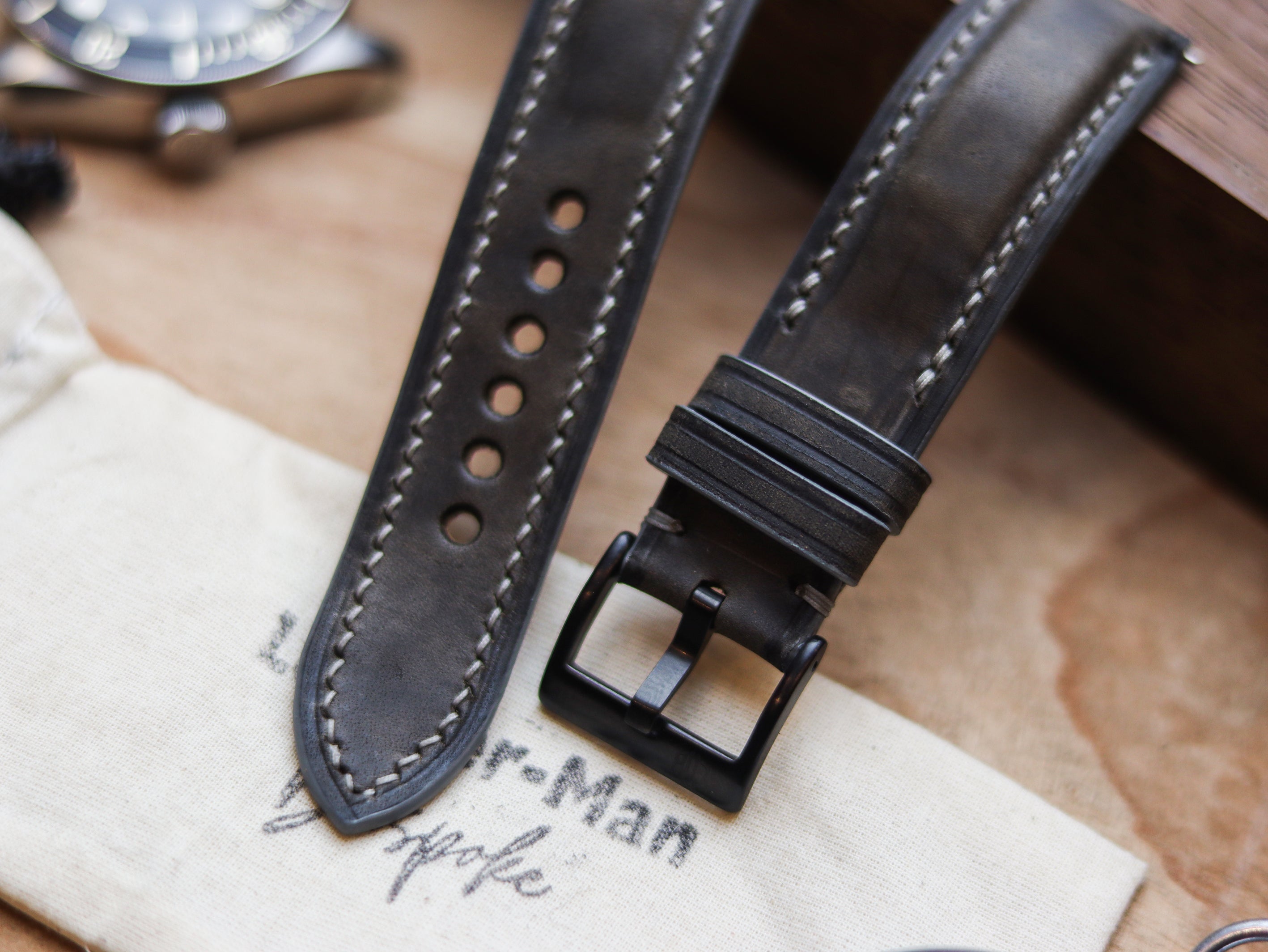 MIDNIGHT GRAY CALF LEATHER WATCH STRAPS - PADDED
