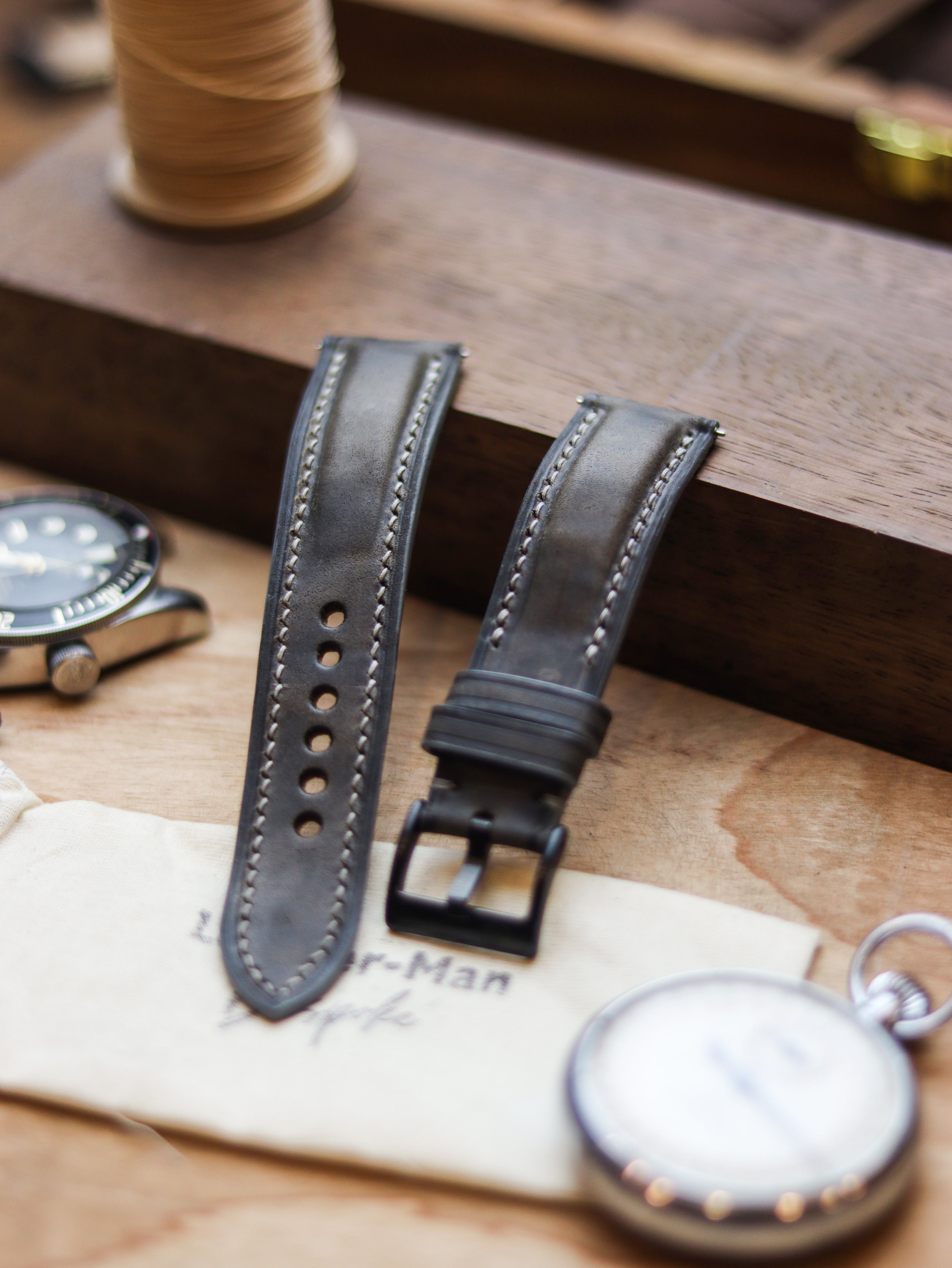 MIDNIGHT GRAY CALF LEATHER WATCH STRAPS - PADDED