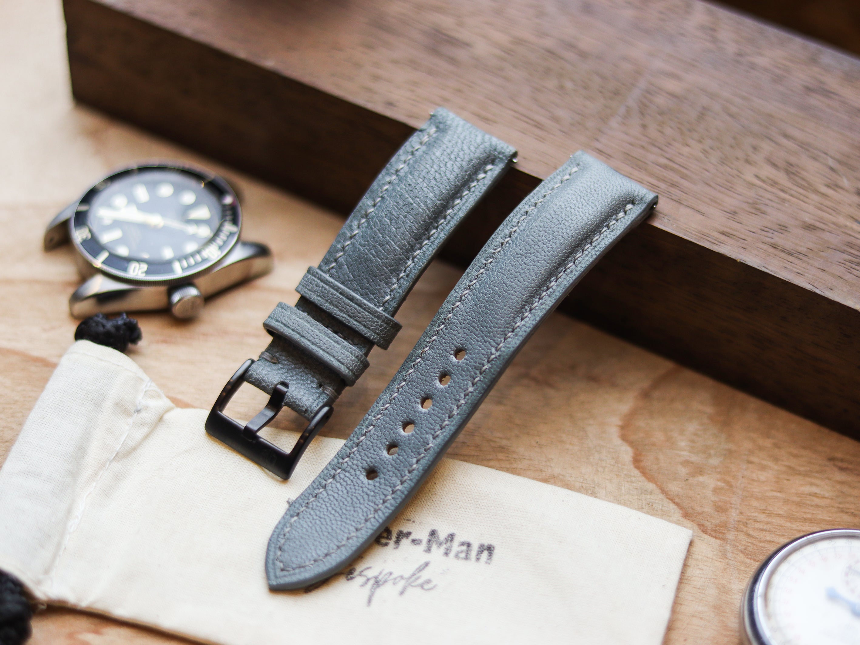 CHROME GRAY CALF LEATHER WATCH STRAPS - PADDED