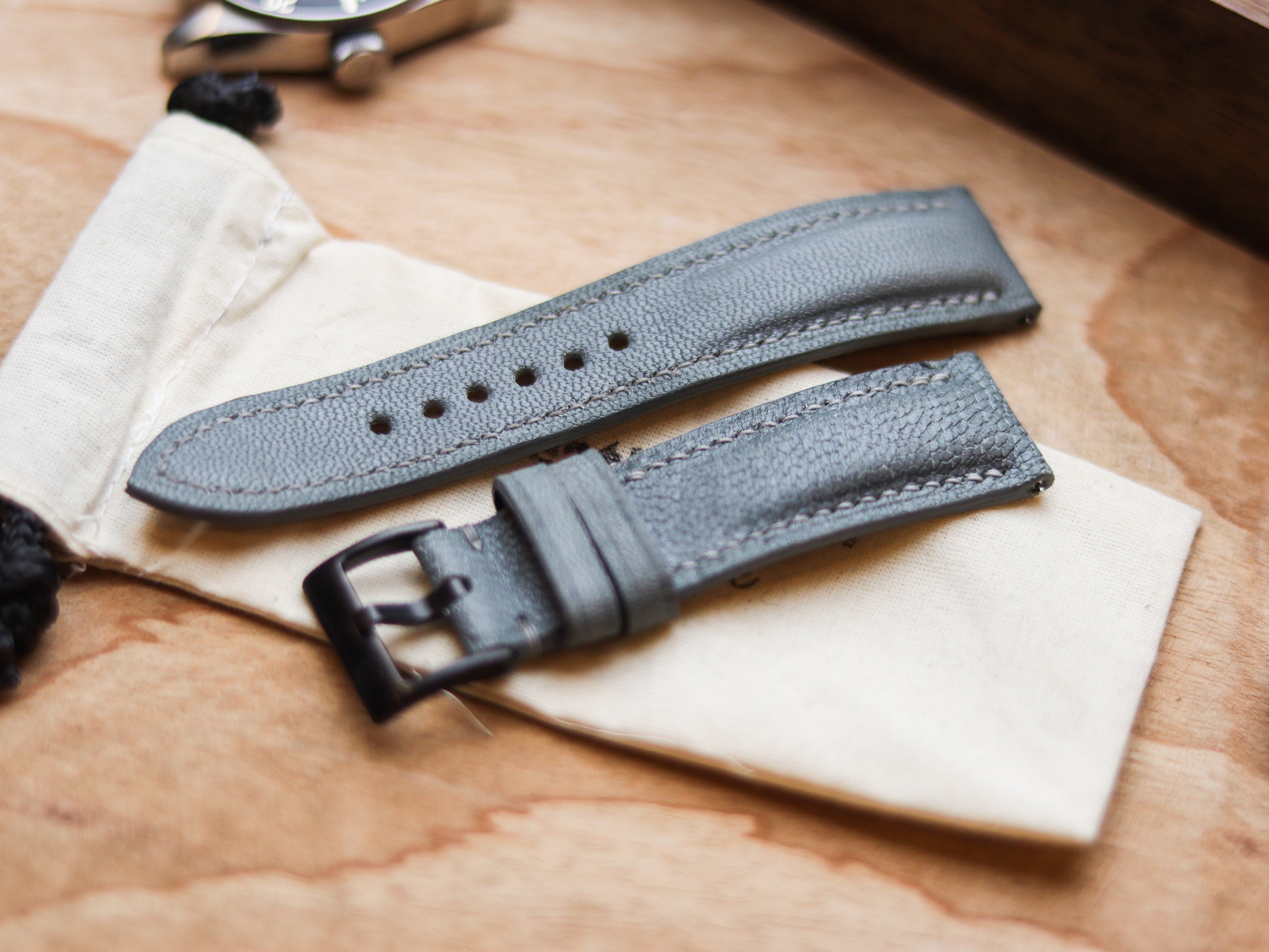CHROME GRAY CALF LEATHER WATCH STRAPS - PADDED