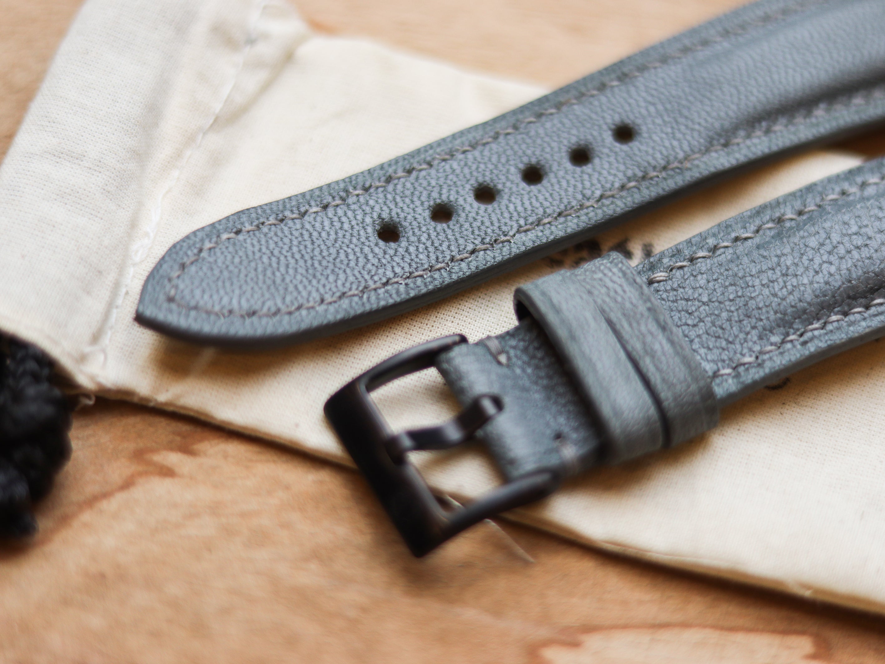 CHROME GRAY CALF LEATHER WATCH STRAPS - PADDED
