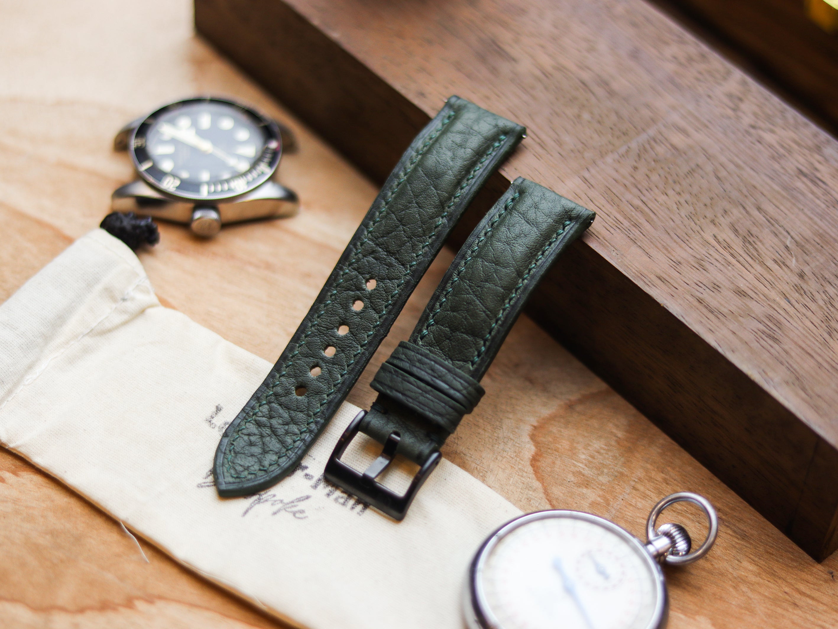 PINE GREEN CALF LEATHER WATCH STRAPS - PADDED