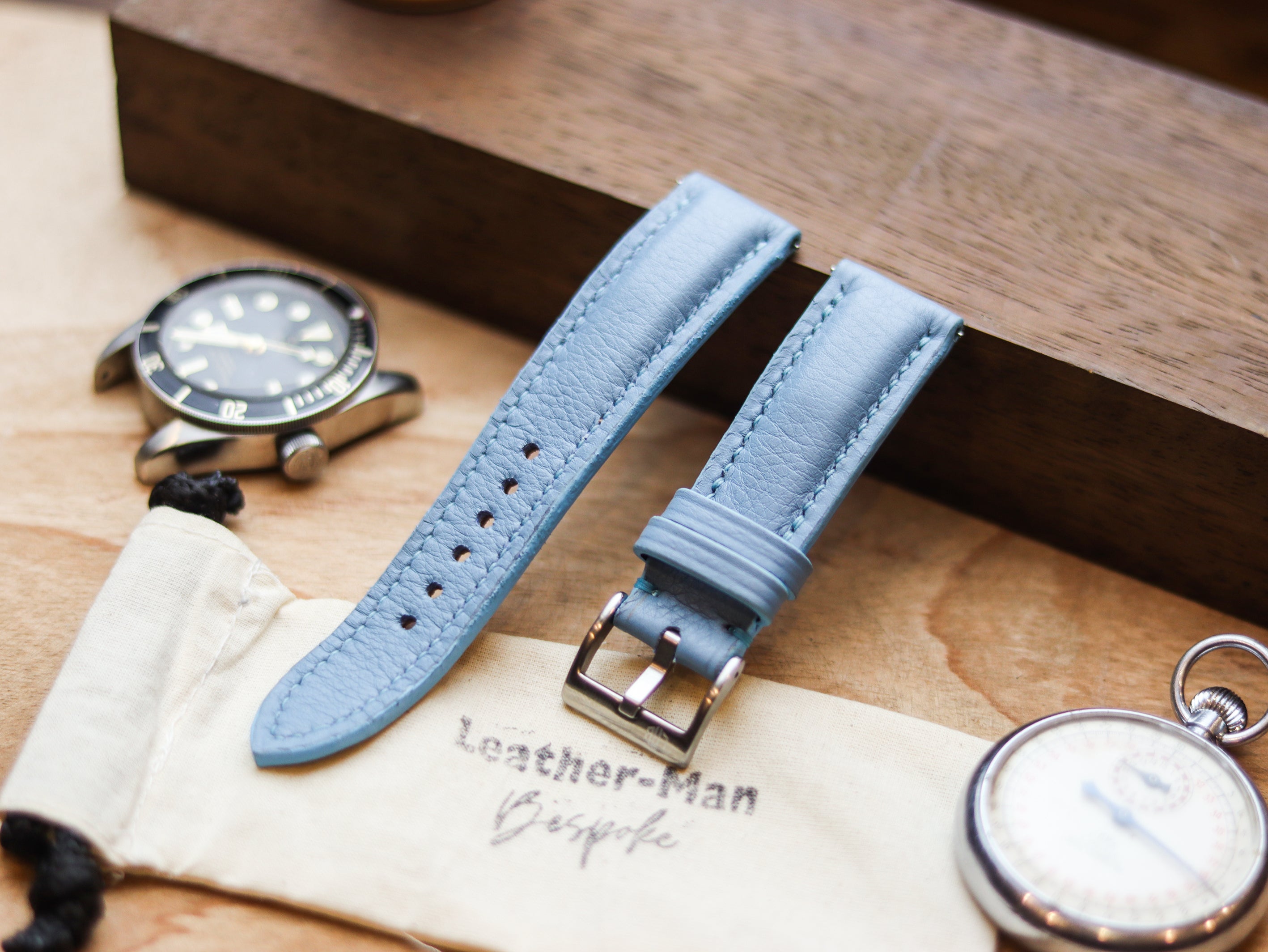 ICE BLUE CALF LEATHER WATCH STRAPS - PADDED