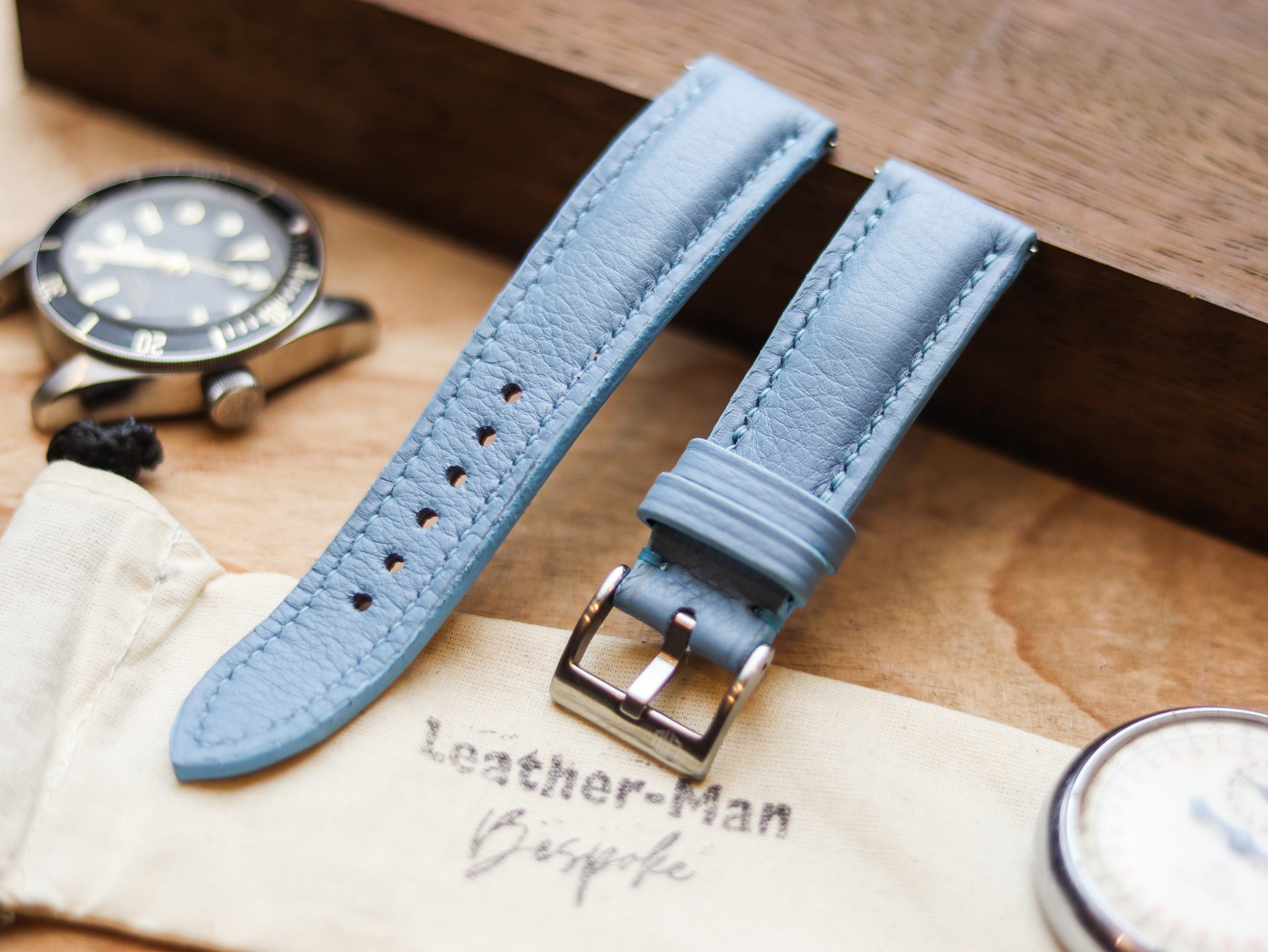 ICE BLUE CALF LEATHER WATCH STRAPS - PADDED