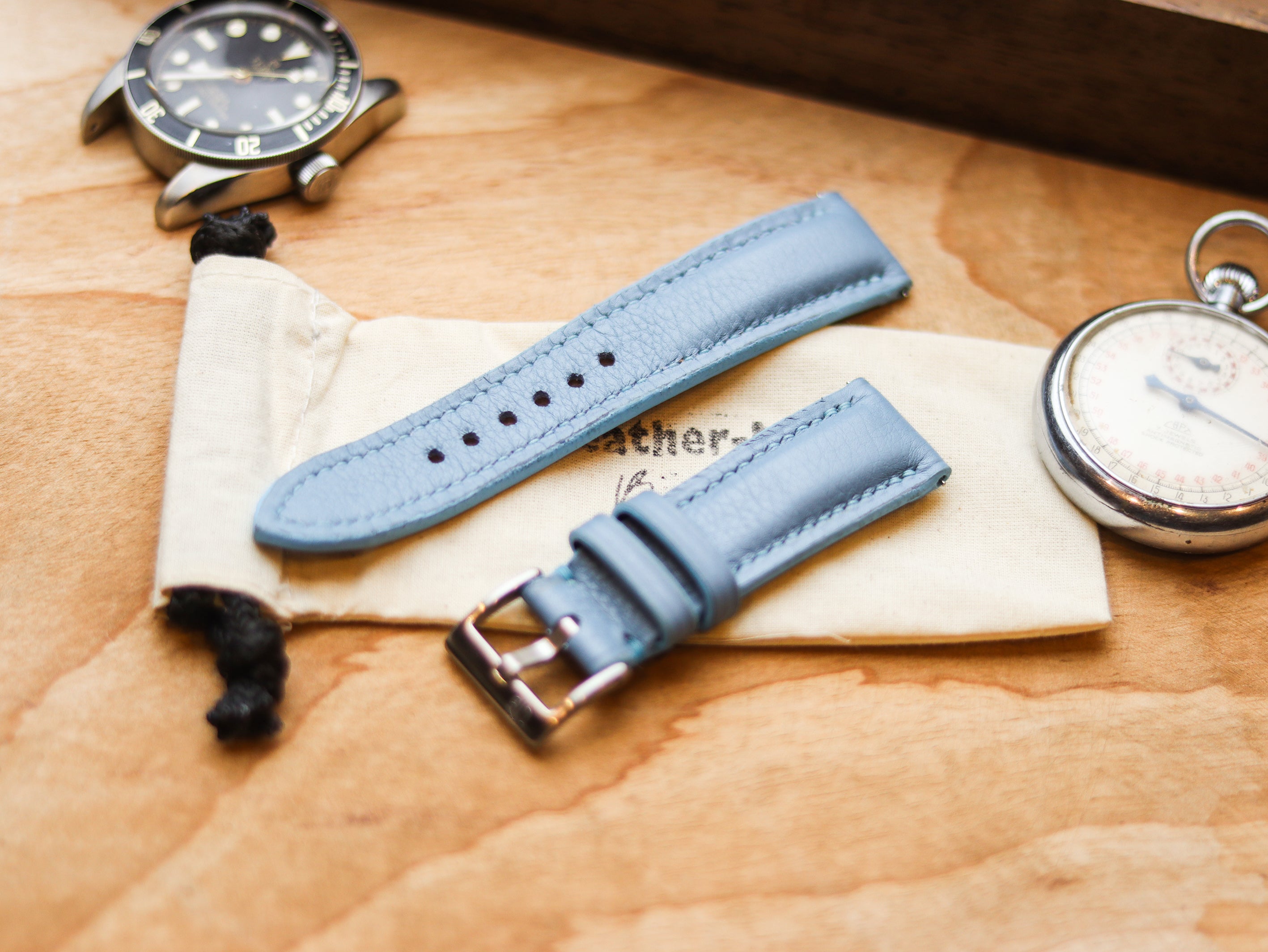ICE BLUE CALF LEATHER WATCH STRAPS - PADDED