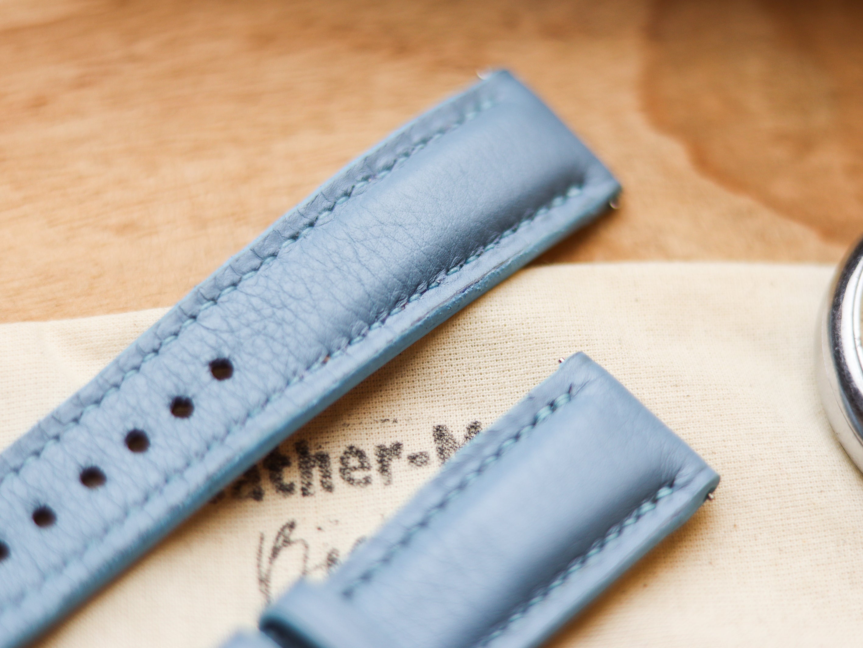 ICE BLUE CALF LEATHER WATCH STRAPS - PADDED