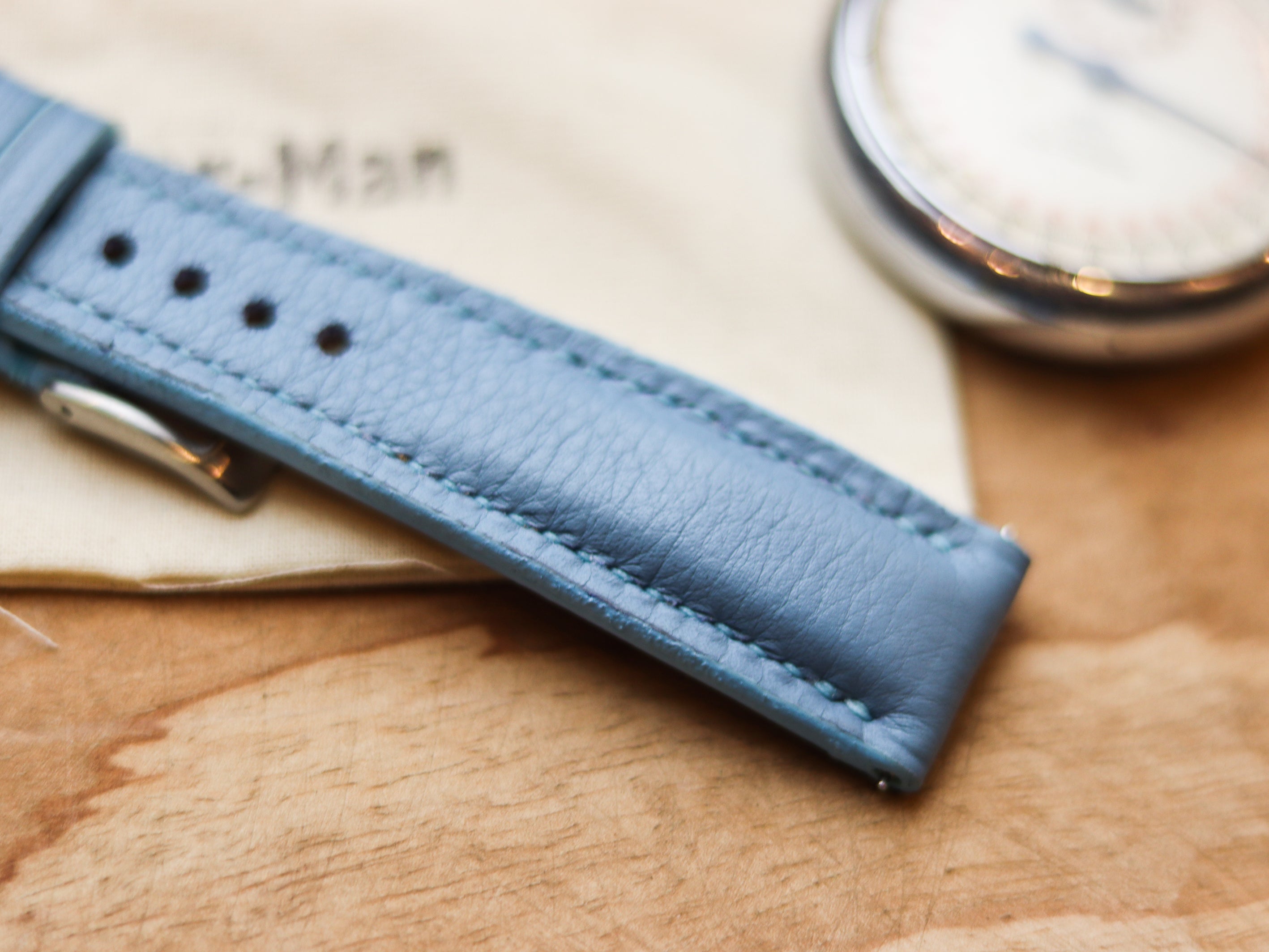 ICE BLUE CALF LEATHER WATCH STRAPS - PADDED