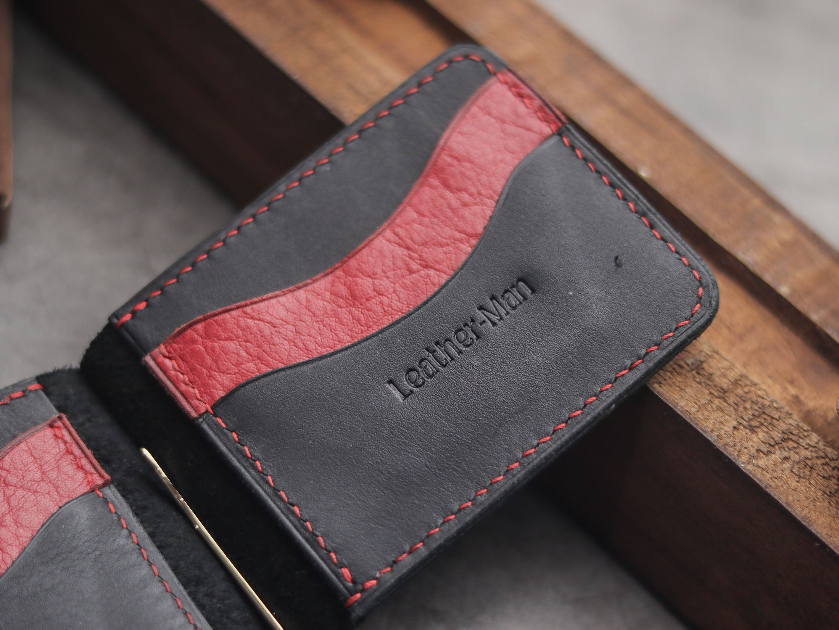 HASPER - CLIPPER WALLET PHANTOM BLACK & RED LEATHER