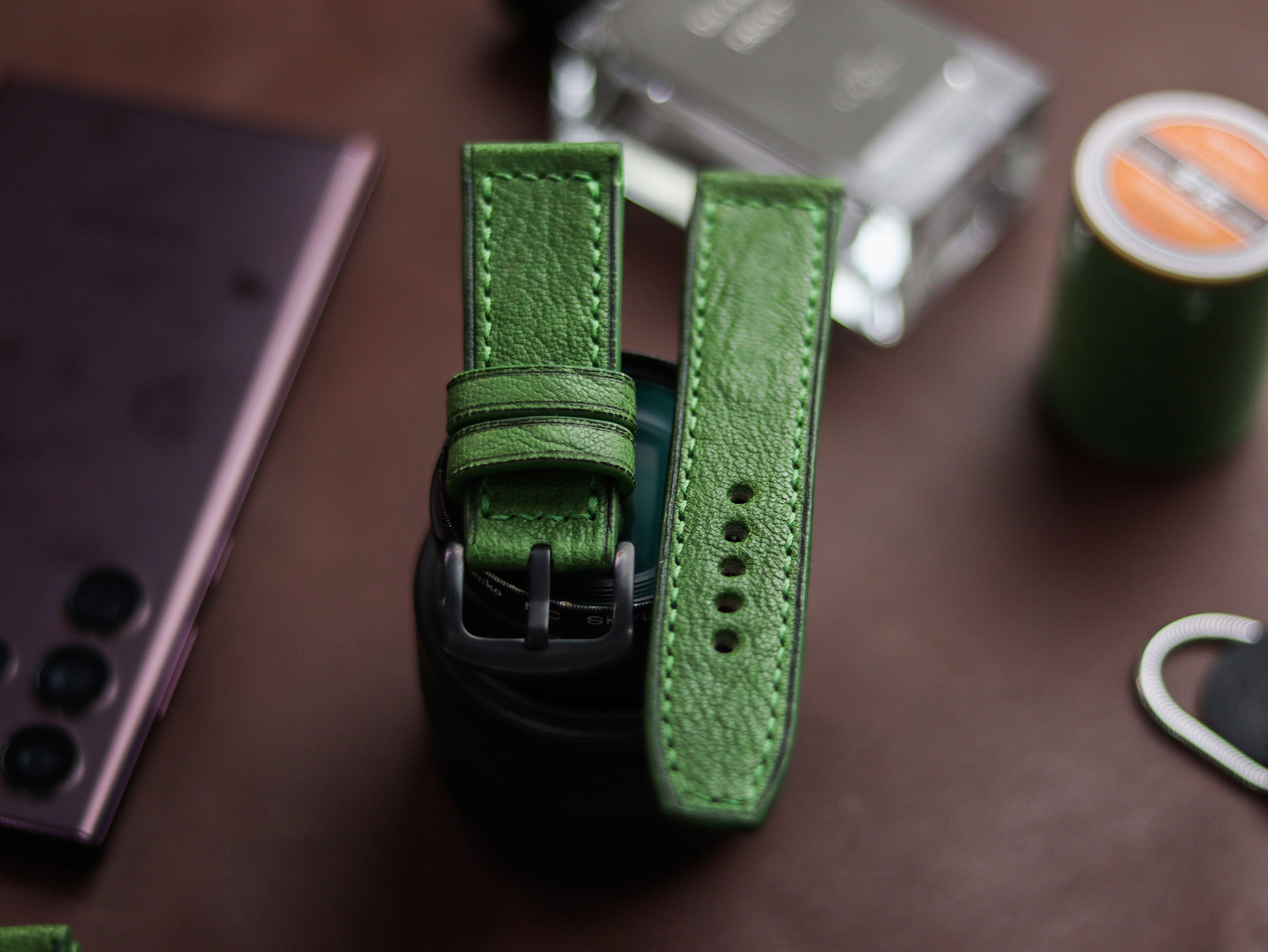 FOREST GREEN HAND-CRAFTED WATCH STRAPS - BOX STITCHED